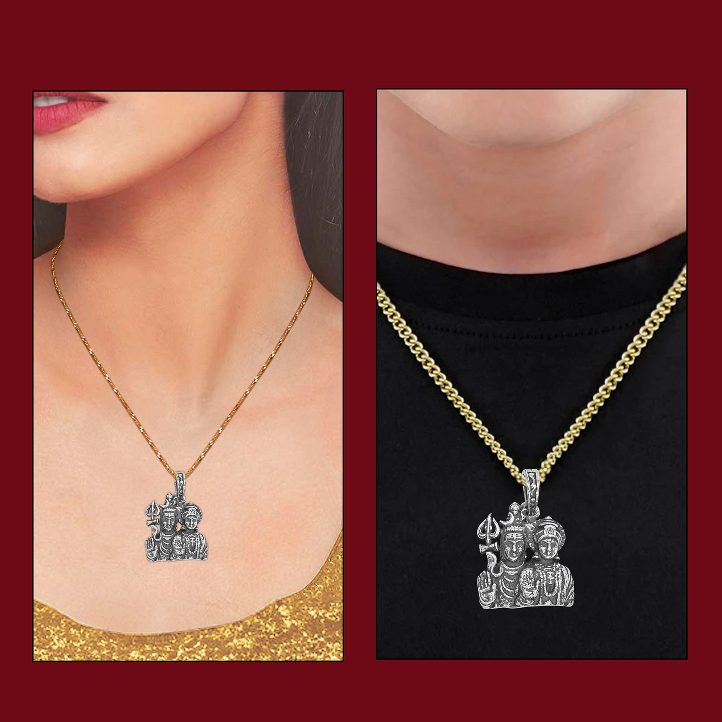 925 Pure Silver Shiv Parvati Small Pendant For Men, Women & Kids Divine God Pendant For Birthday, Anniversary, Special Occasion Gift (1.7x1.4 CM 5 g)