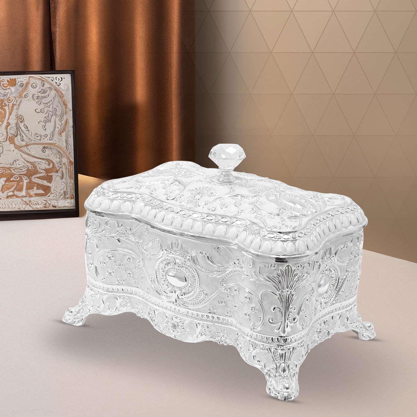 DIVINITI 999 Silver Plated Jewellery Box Luxurious Premium Storage for Precious Keepsakes and Accessories (12.5x23x15 CM)