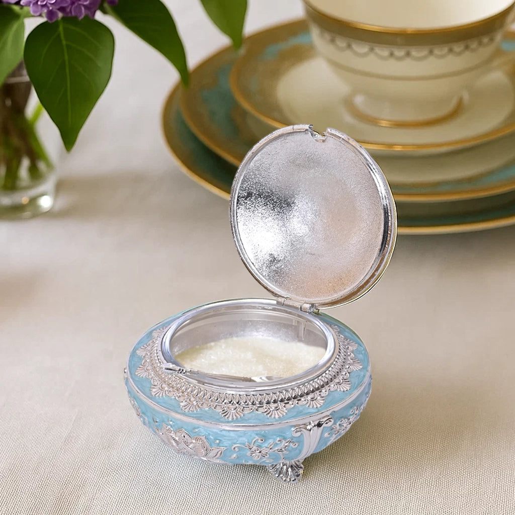 999 Silver Plated Sugar Bowl | Antique Finish Decorative Tabletop Blue Bowl for Decor and Gifting