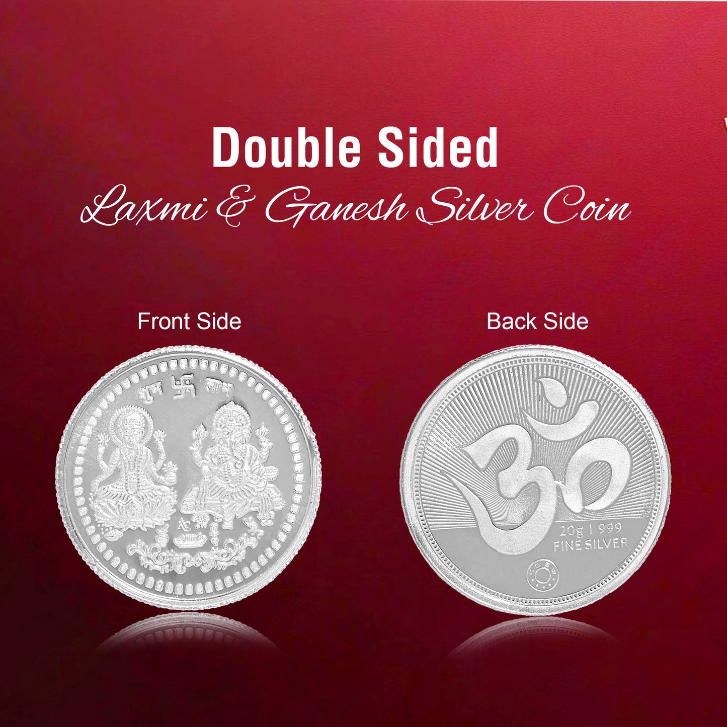 Pure Silver Coin Featuring Laxmi Ganesh & Om A Sacred Symbol of Prosperity and Spirituality for Home & Office Décor, Puja Room Diwali Gift (20g)