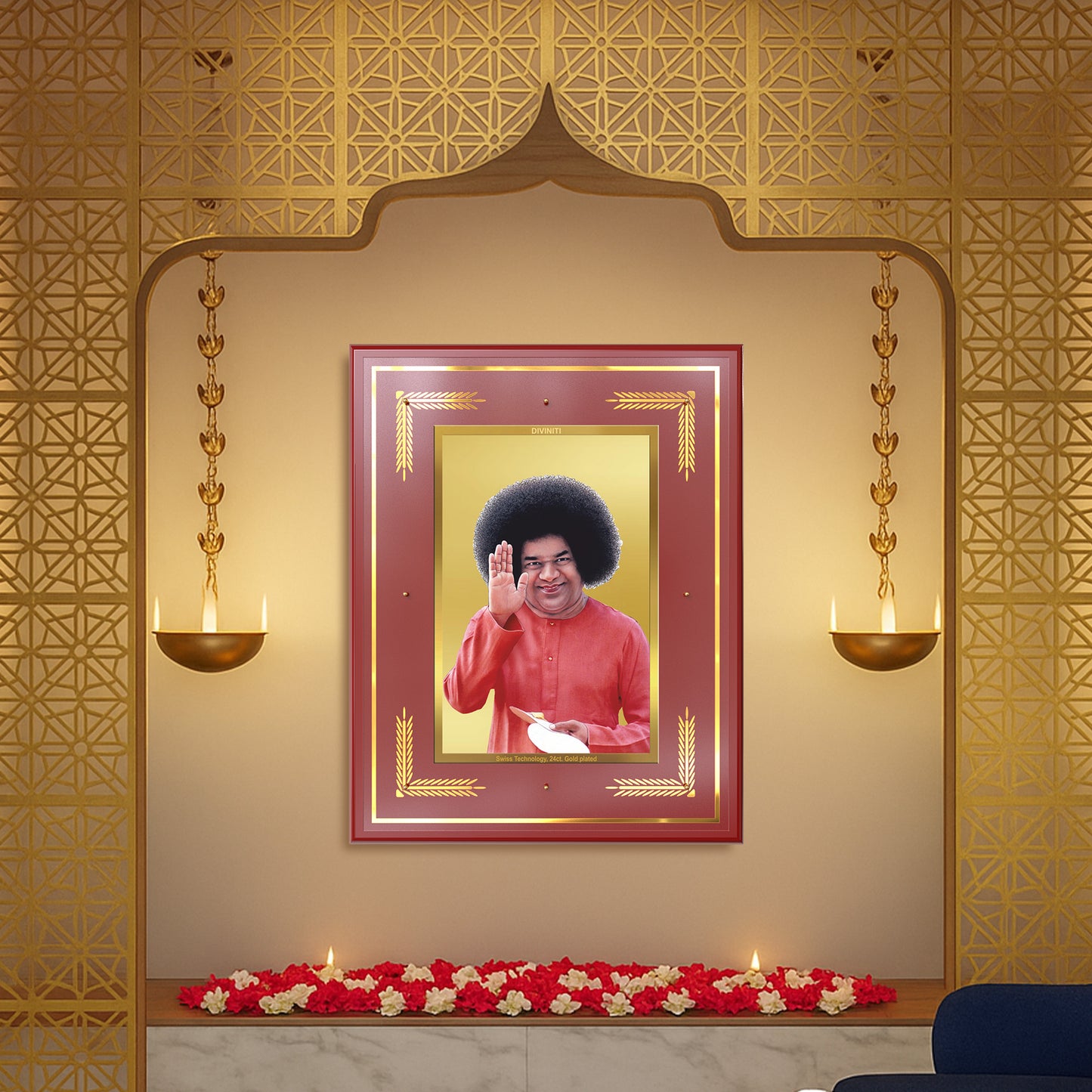 Sri Sathya Sai Baba | Avatar of Love and Universal Harmony Wall Mount Photo Frame in 24K Gold Plated Foil