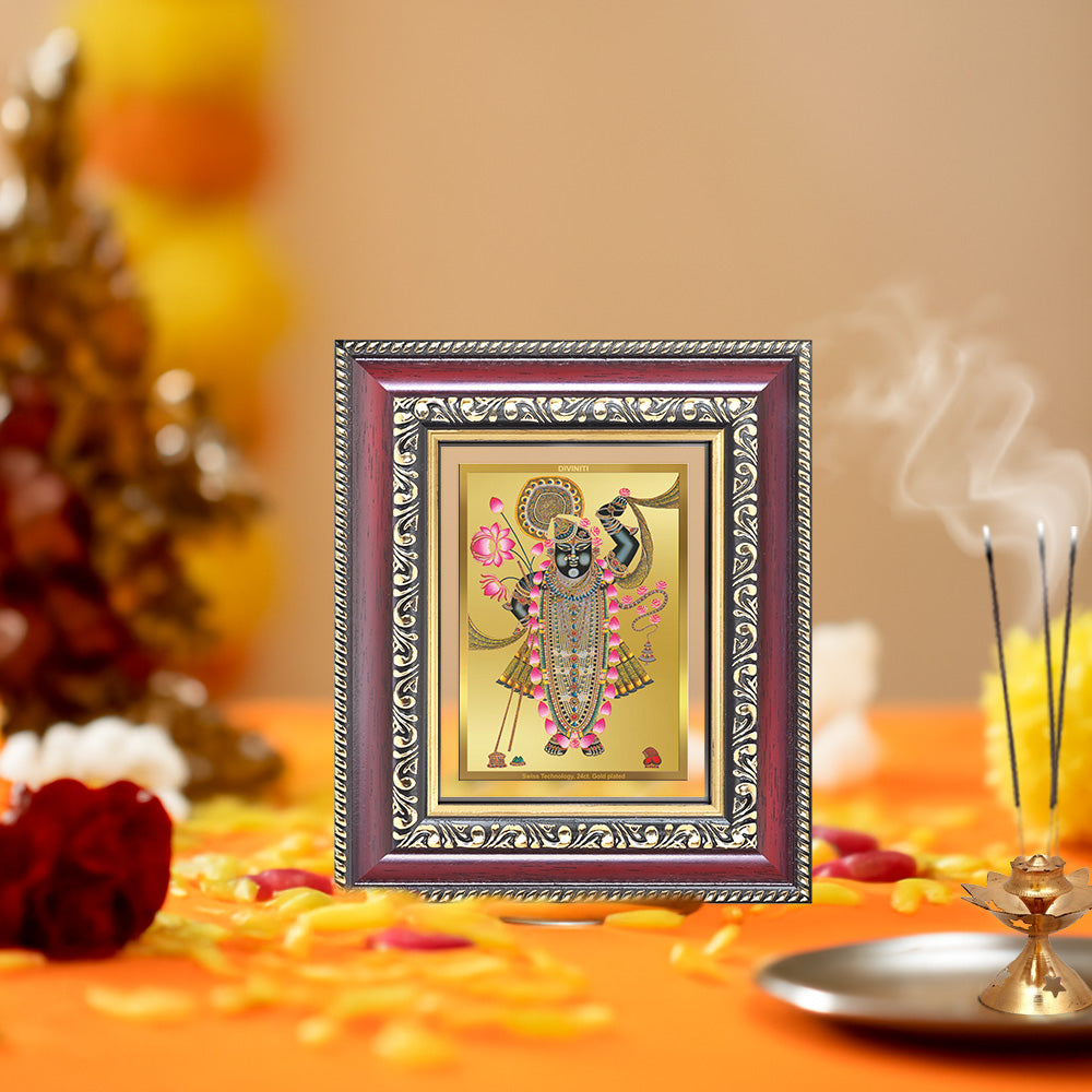 Diviniti 24K Gold Plated Shrinath Ji (Classic) Divine Table Top Frame for Home Mandir & Office Decor | Luxury Spiritual Gift