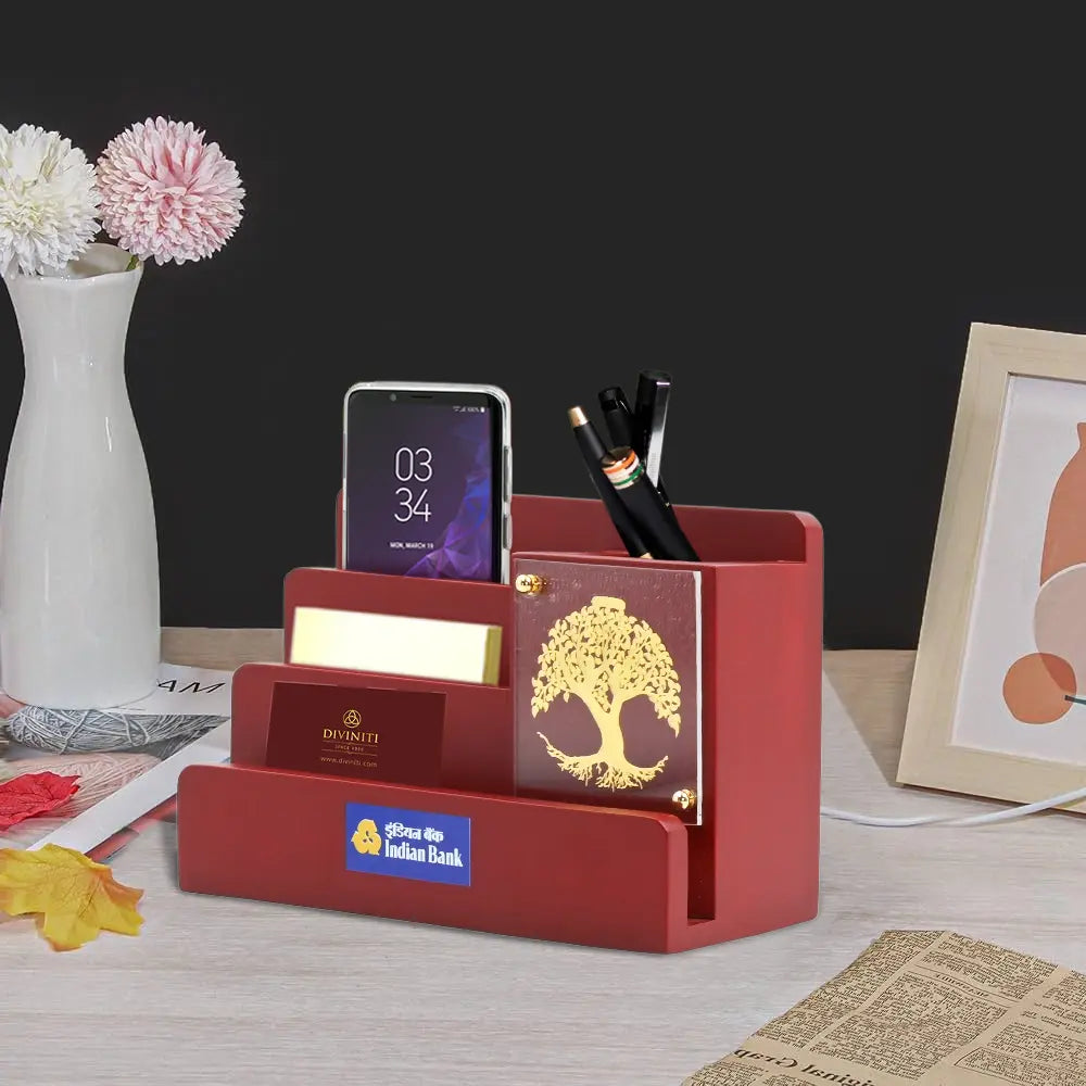 Customized MDF Pen Holder With 24K Gold Plated Tree of Life Foil For Home & Office