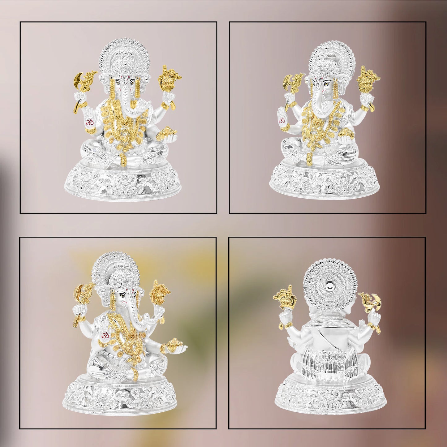 DIVINITI 999 Silver Plated Ganesha Idol | Exquisite Divine Statue for Home Decor, Office Table Top, Pooja Room & Gift (14.5X11.5CM)