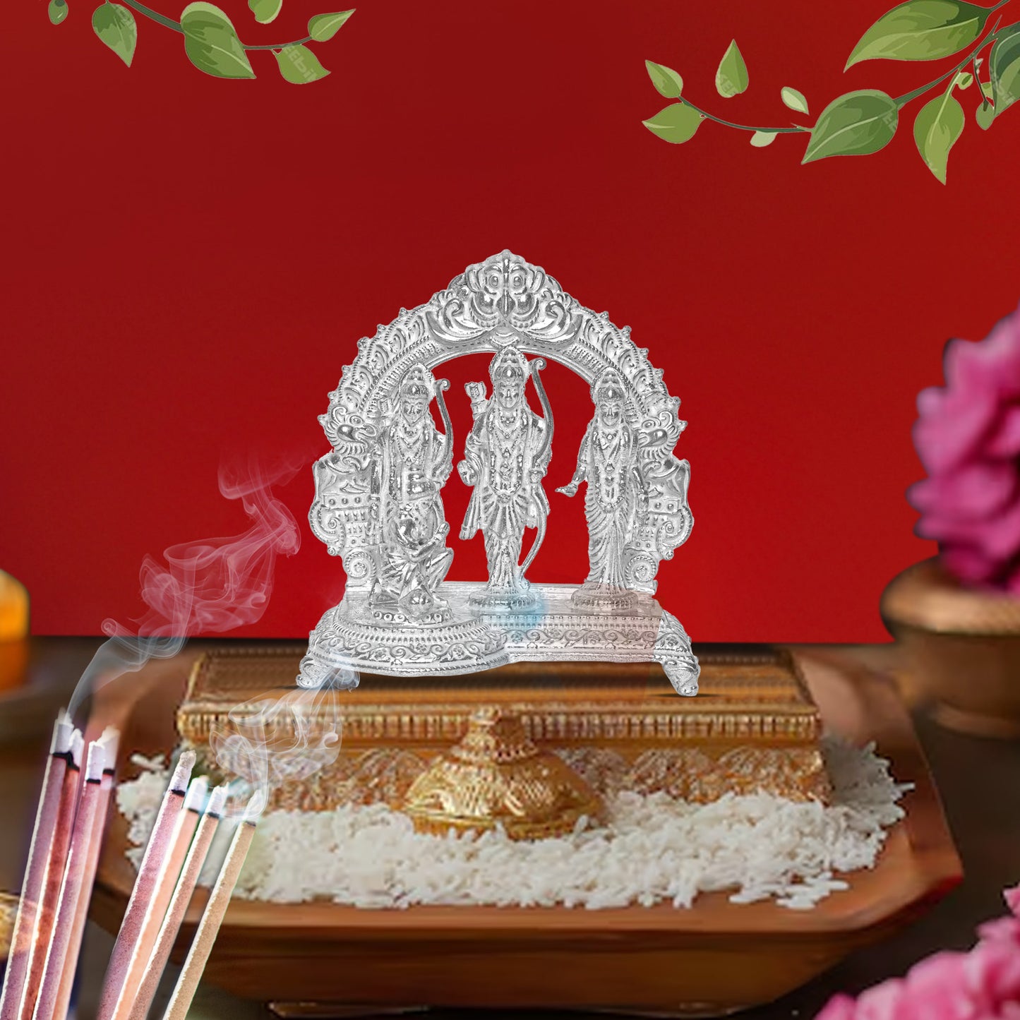 925 Pure Silver Ram Darbar Idol Statue Stunning Tribute to Divine Grace Spiritual Devotion for Home Office Décor, Tabletop, Puja Room Gift (7.5x13.9 CM, 139g)