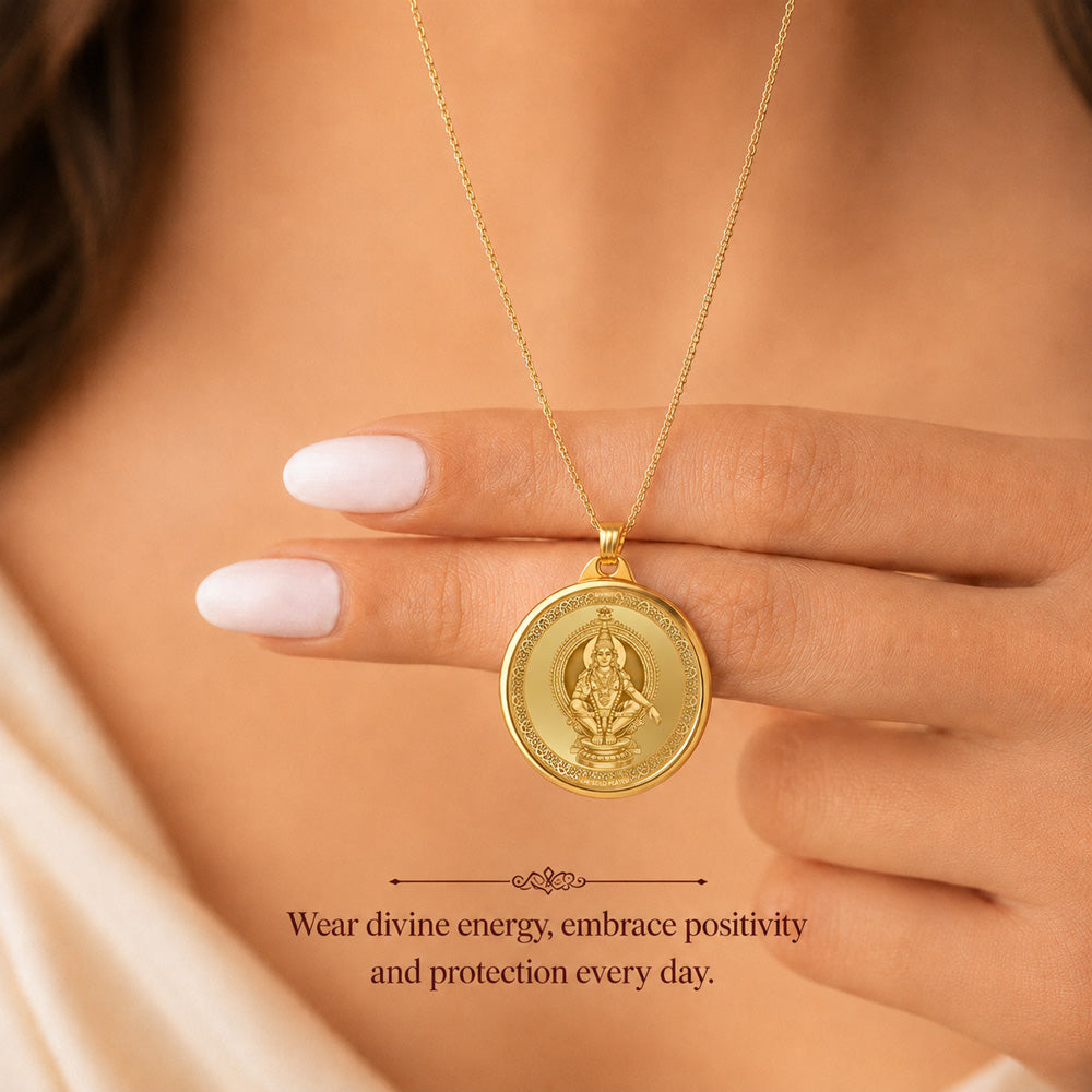 Diviniti 24K Double Sided Gold Plated Pendant Ayyappan & Yantra | 18 MM Flip Coin (1 PCS)