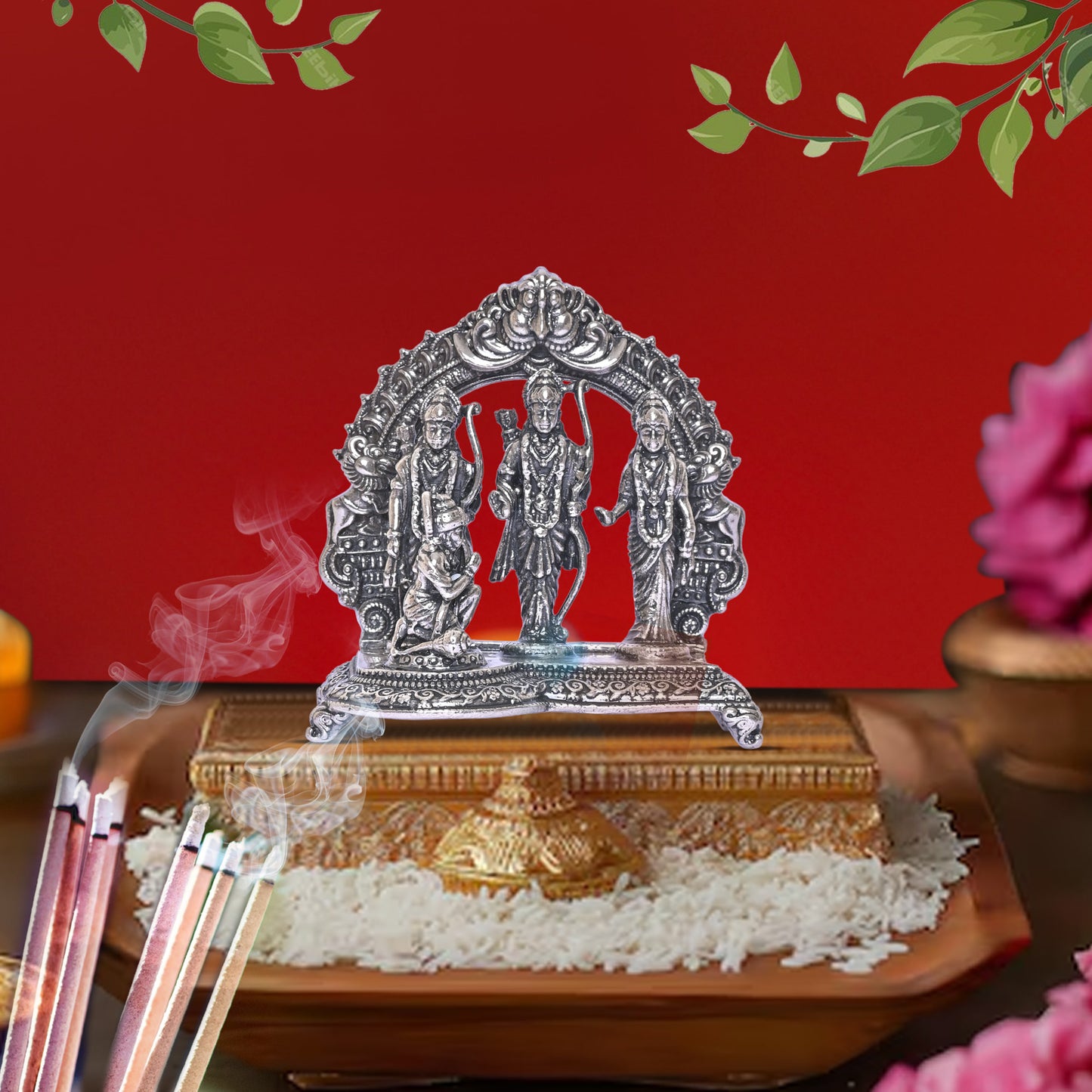 925 Pure Silver Ram Darbar Idol Statue Stunning Tribute to Divine Grace Spiritual Devotion for Home Office Décor, Tabletop, Puja Room Gift (7.5x14.3 CM, 143g)