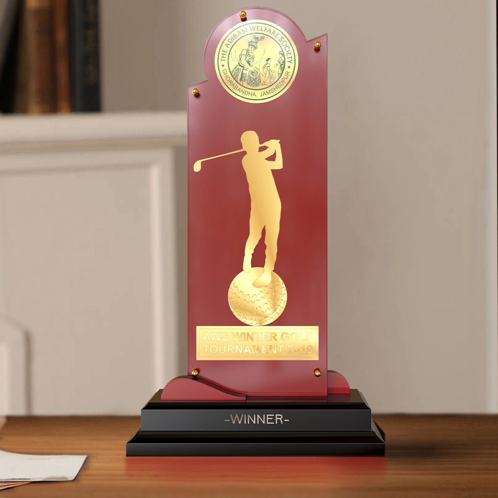 Diviniti Golf Trophy with 24K Gold Plated Foil | Premium Sports Award | Elegant Golfer Silhouette Design
