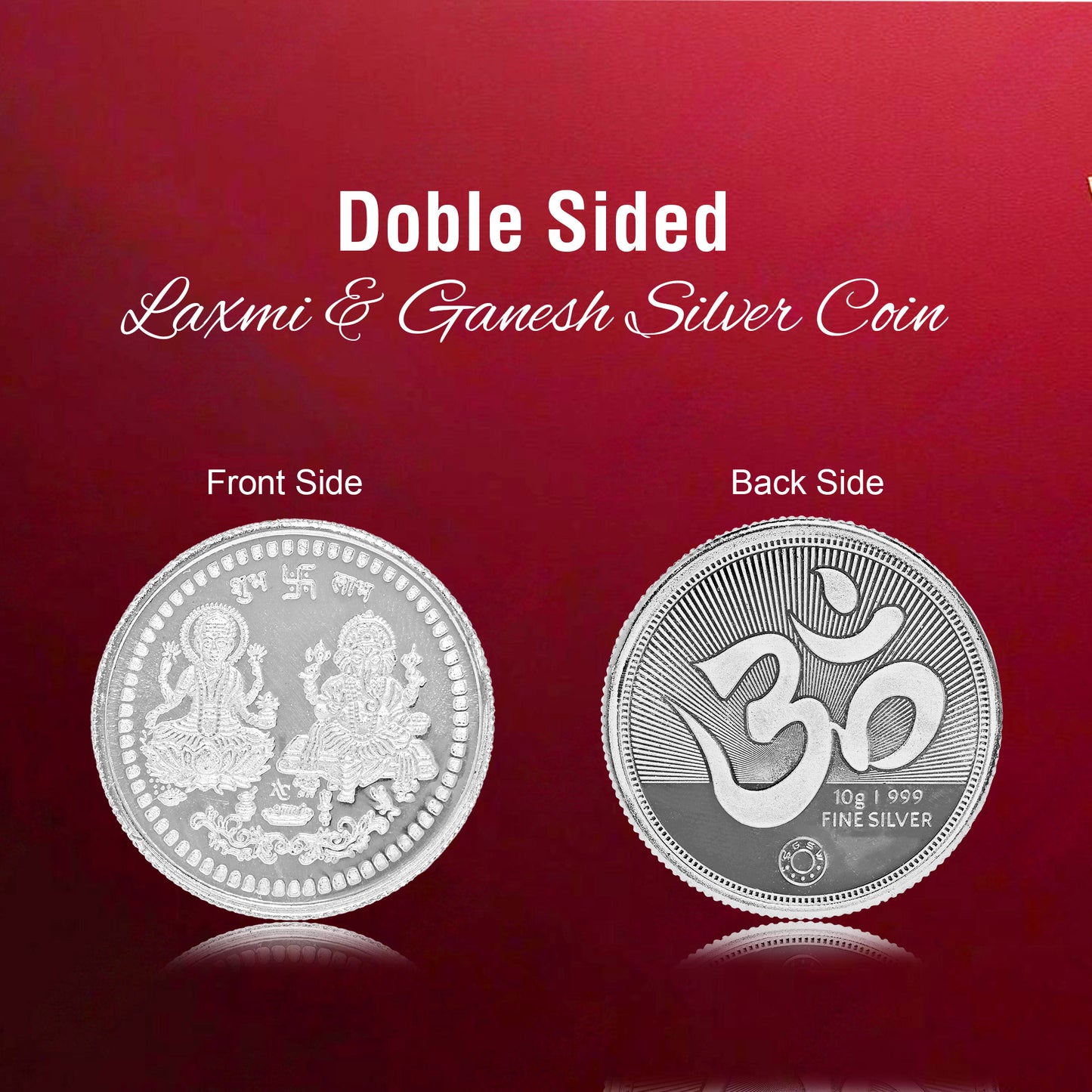 Pure Silver Coin Featuring Laxmi Ganesh with Om A Symbol of Prosperity and Spirituality for Home & Office Décor, Puja Room Diwali Gift (10g)