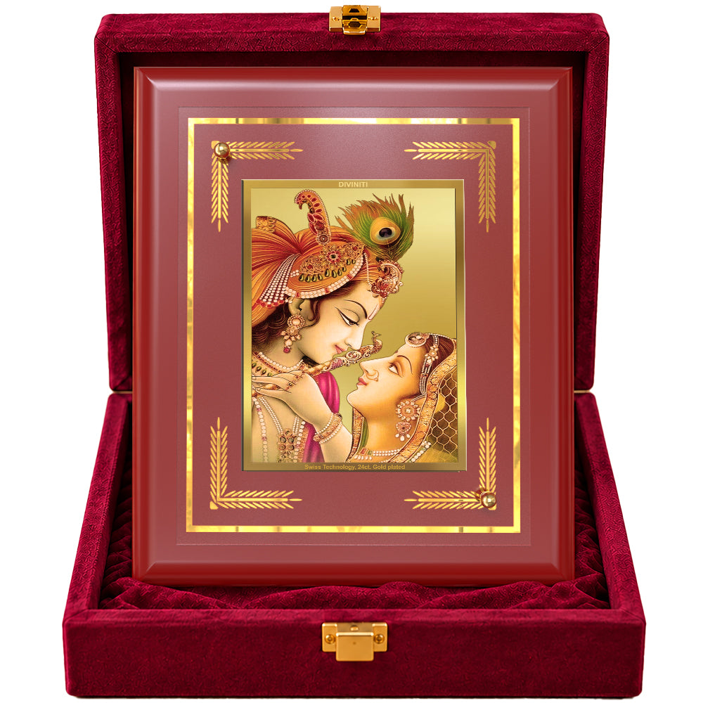 24K Gold-Plated Radha Krishna MDF Frame | Premium Gift Box | 13.5x16 CM