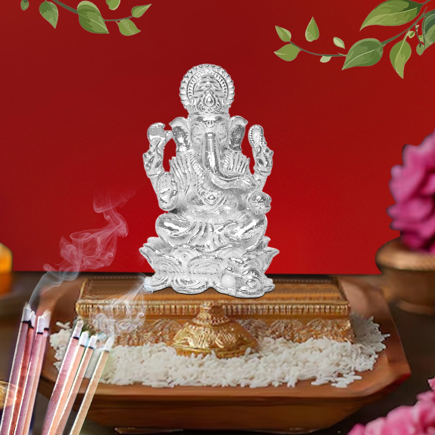 925 Pure Silver Ganesha Idol Statue Exquisite Craftsmanship for Blessings and Abundance for Home Office Décor, Tabletop, Puja Room Gift (7.5x12.7 CM, 127g)