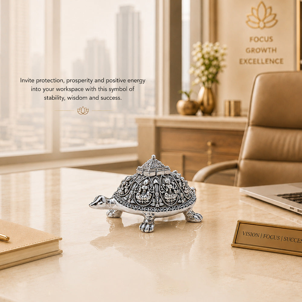 999 Silver-Plated Antique Ashta Lakshmi Tortoise | Premium Gift Box | 4x8 CM
