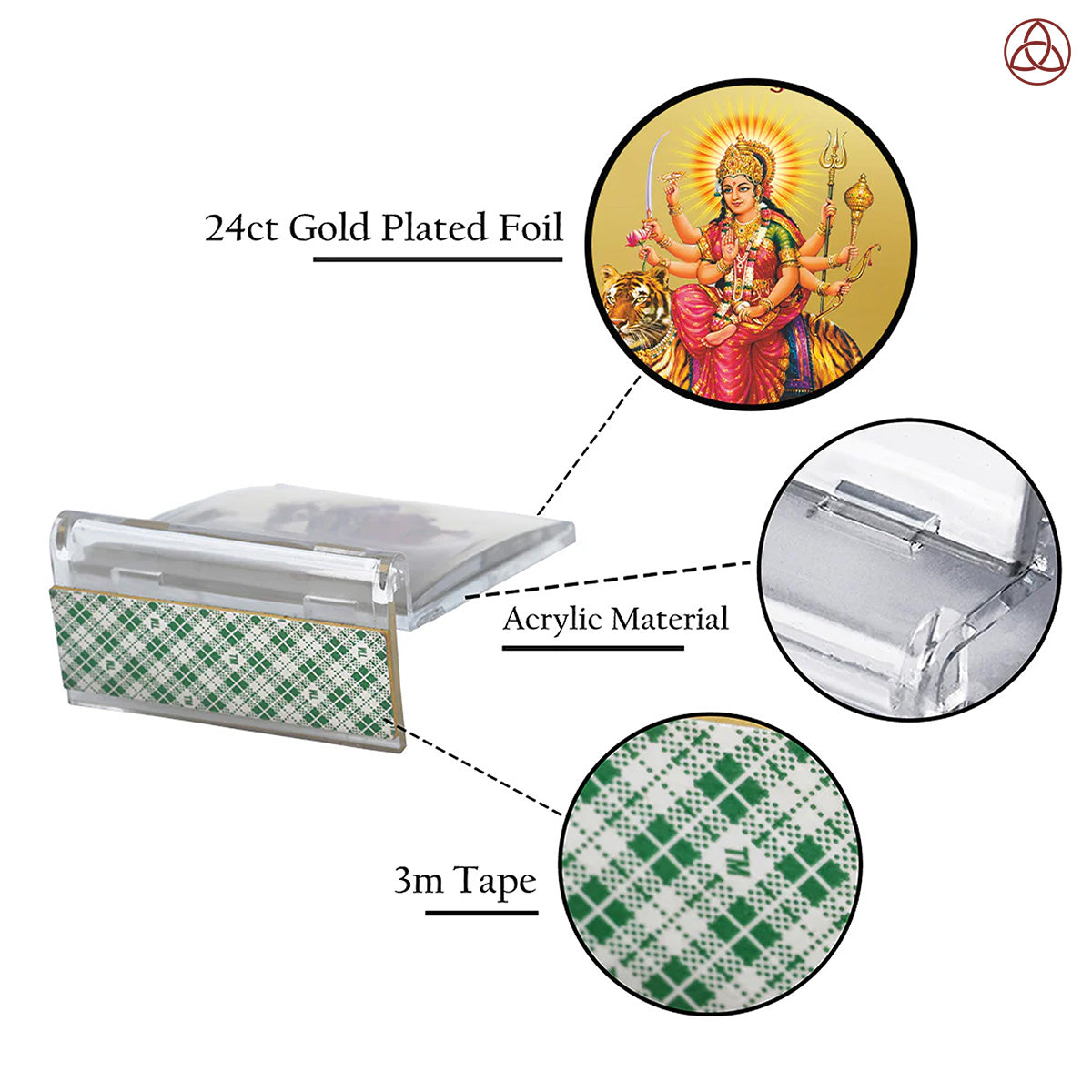 Durga Sherawali with Mantra | Divine Goddess Car Dashboard & Tabletop Photo Frame in 24K Gold Plated Foil
