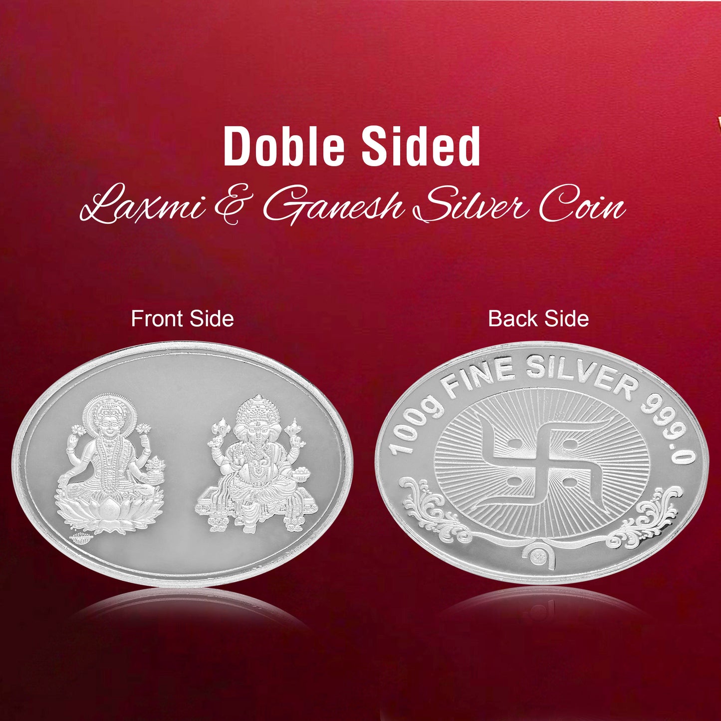 Pure Silver Coin Featuring Laxmi Ganesh with Swastik A Majestic Symbol of Wealth and Blessings for Home & Office Décor, Puja Room Diwali Gift (100g)