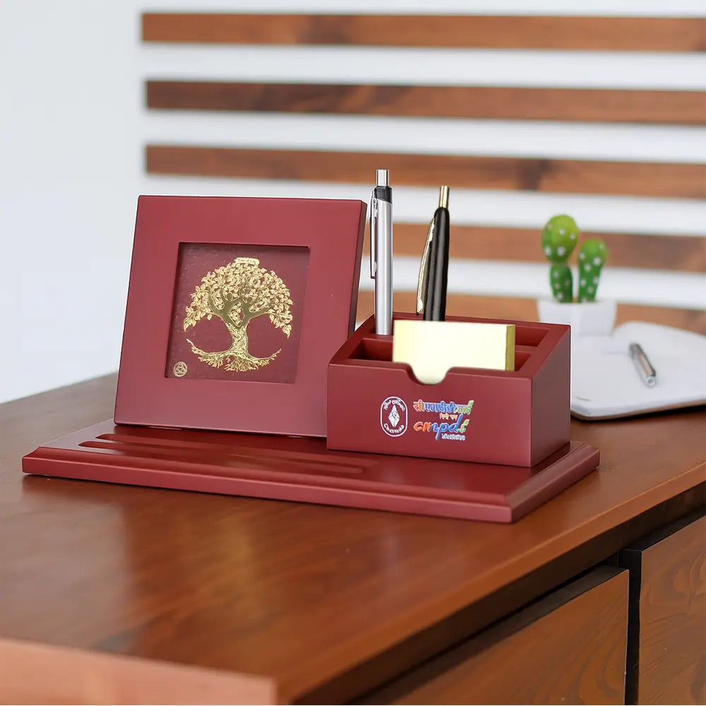 Customized MDF Pen Holder With 24K Gold Plated Foil Tree of Life Frame For Home & Office