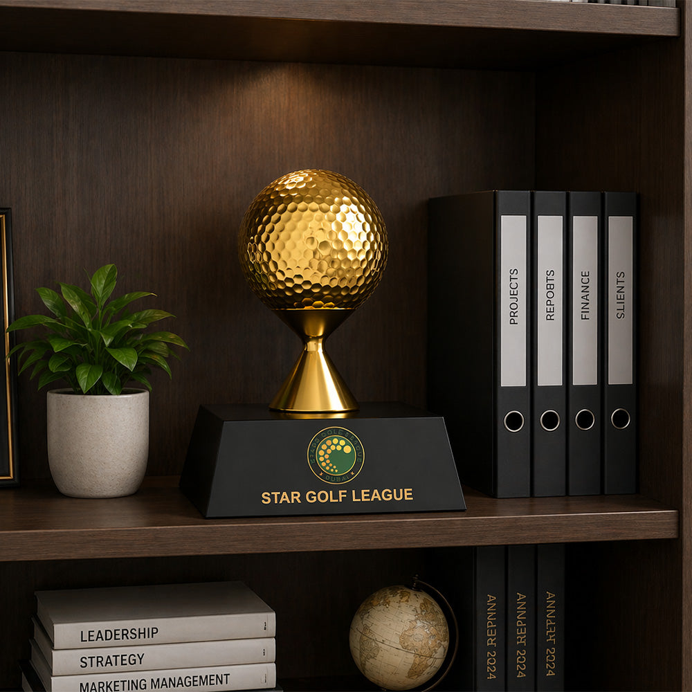 Diviniti 24K Gold Plated Golf Ball Trophy | Premium Golf Award | Elegant Champion Trophy for Tournaments & Events