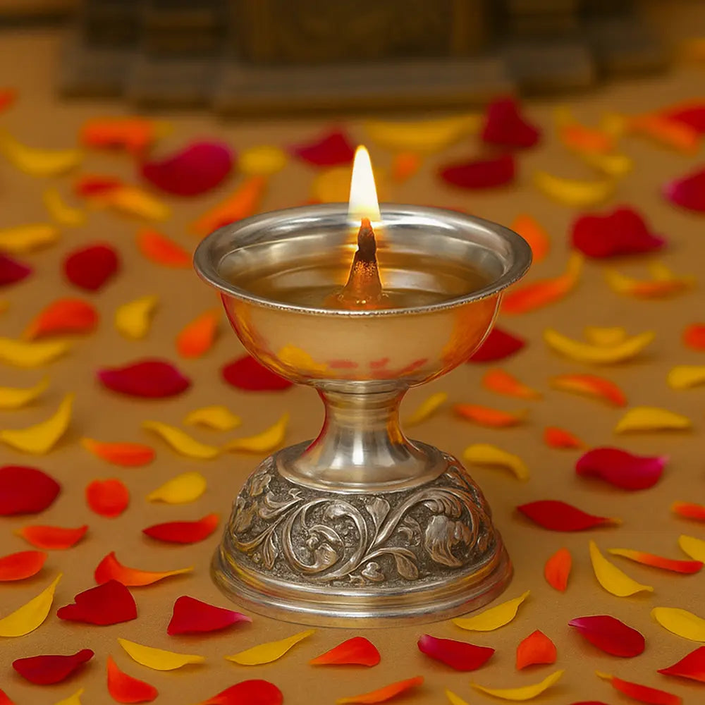 Pure Silver | Traditional Diya Decorative Oil Lamps for Puja & Festive Decor (58 g)