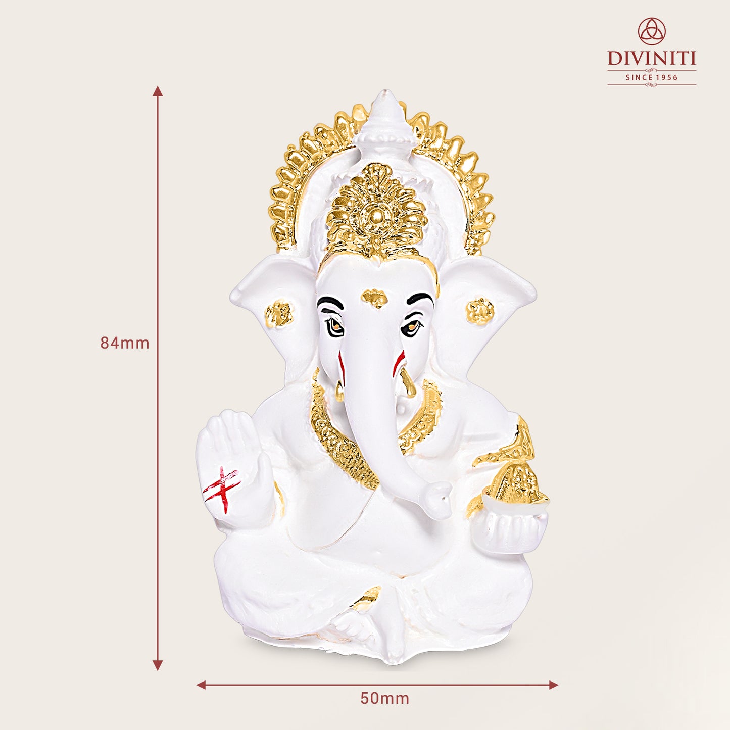 Diviniti 24K Gold Plated Resin Lord Ganesha Idol for Car Dashboard Tabletop for Home Decor Mandir Puja Gift White (8.4x4.2cm)