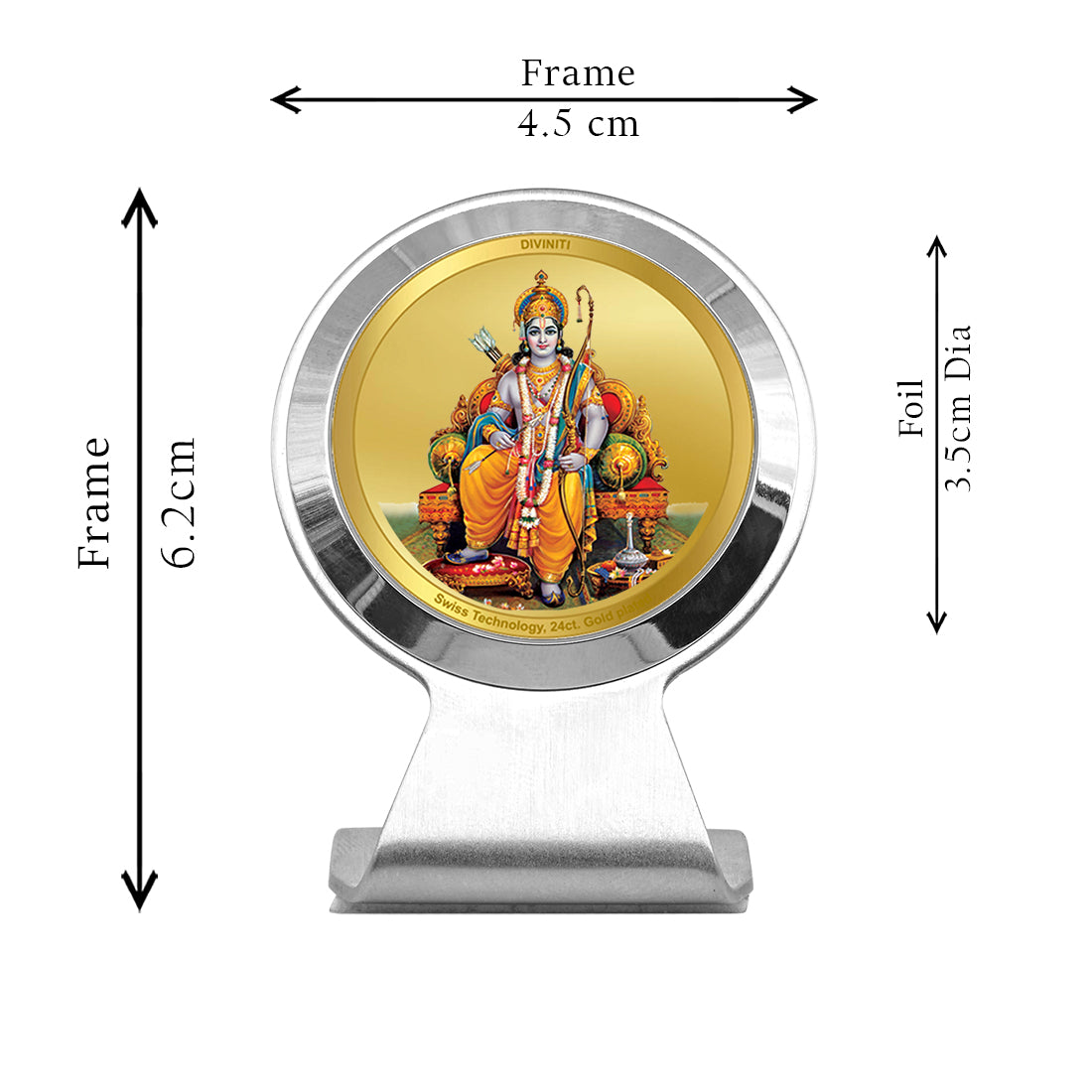 Diviniti 24K Gold Plated Foil Lord Ram Frame for Car Dashboard, Home Decor, Worship, Tabletop & Festival Gift MCF1CR (6.2x4.5 CM)