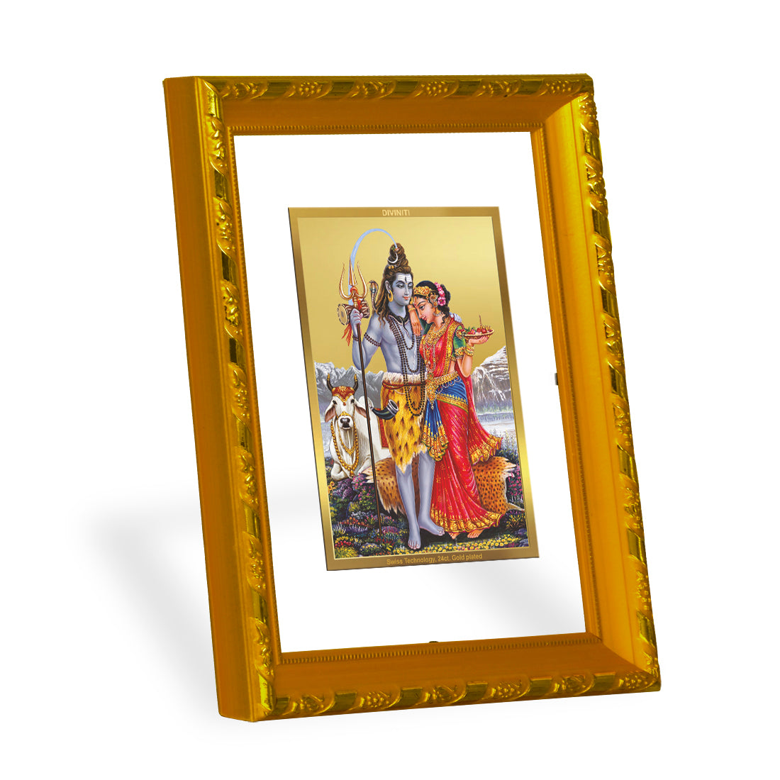 DIVINITI 24K Gold Plated Foil Lord Shiv Parivar Photo Frame for Home & Office Decor, Wall Hanging, Workshop, Table Top, Gift|DG103 Size 2 (22.6x18.4 CM)