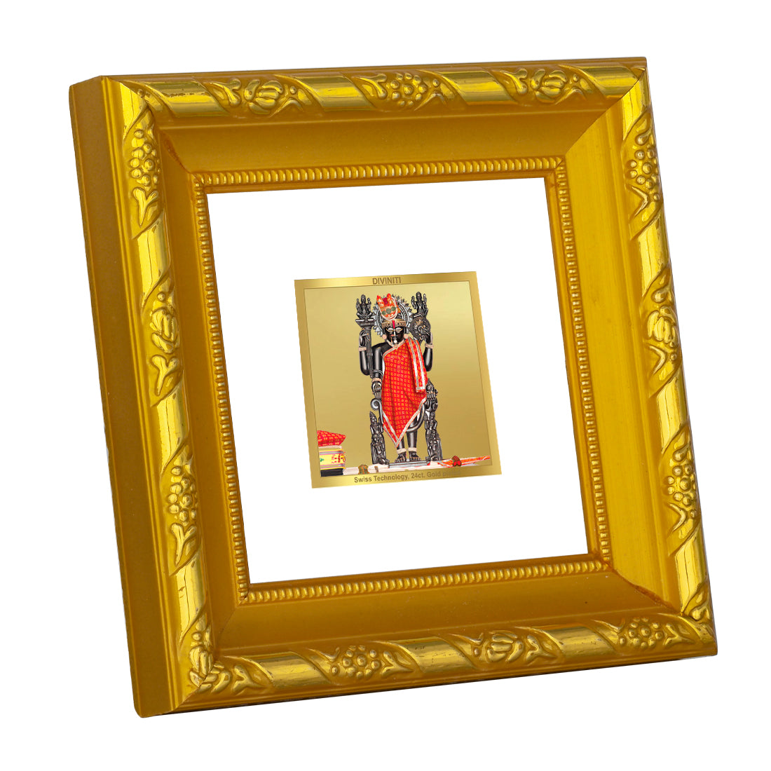 DIVINITI 24K Gold Plated Foil Dwarkadhish Stylish Photo Frame for Puja Room, Home Wall Decor, Table Top, Puja Room, Gifts|DG103S1A (10x10 CM)