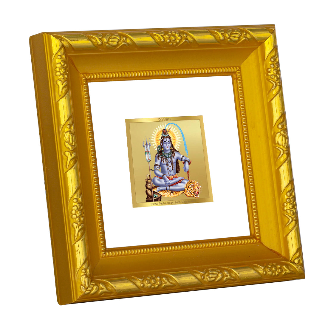 DIVINITI 24K Gold Plated Lord Shiva Photo Frame Idol for Wall Hanging, Table Top, Puja Room, Home Decor, Workshop, Gifts | DG103S1A (10x10 CM)