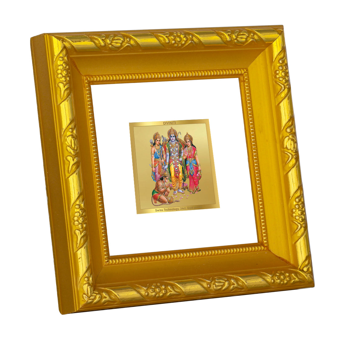 DIVINITI 24K Gold Plated Lord Ram Darbar Traditional Wall Photo Frame Idol for Home & Office Decor, Puja Room, Premium Gifts | DG103S1A (10x10 CM)