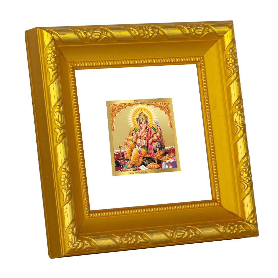 DIVINITI 24K Gold Plated Foil Lord Ganesha Wall Photo Frame for Table Top, Home Decor, Puja Room, Luxury Gifts|DG103S1A (10x10 CM)