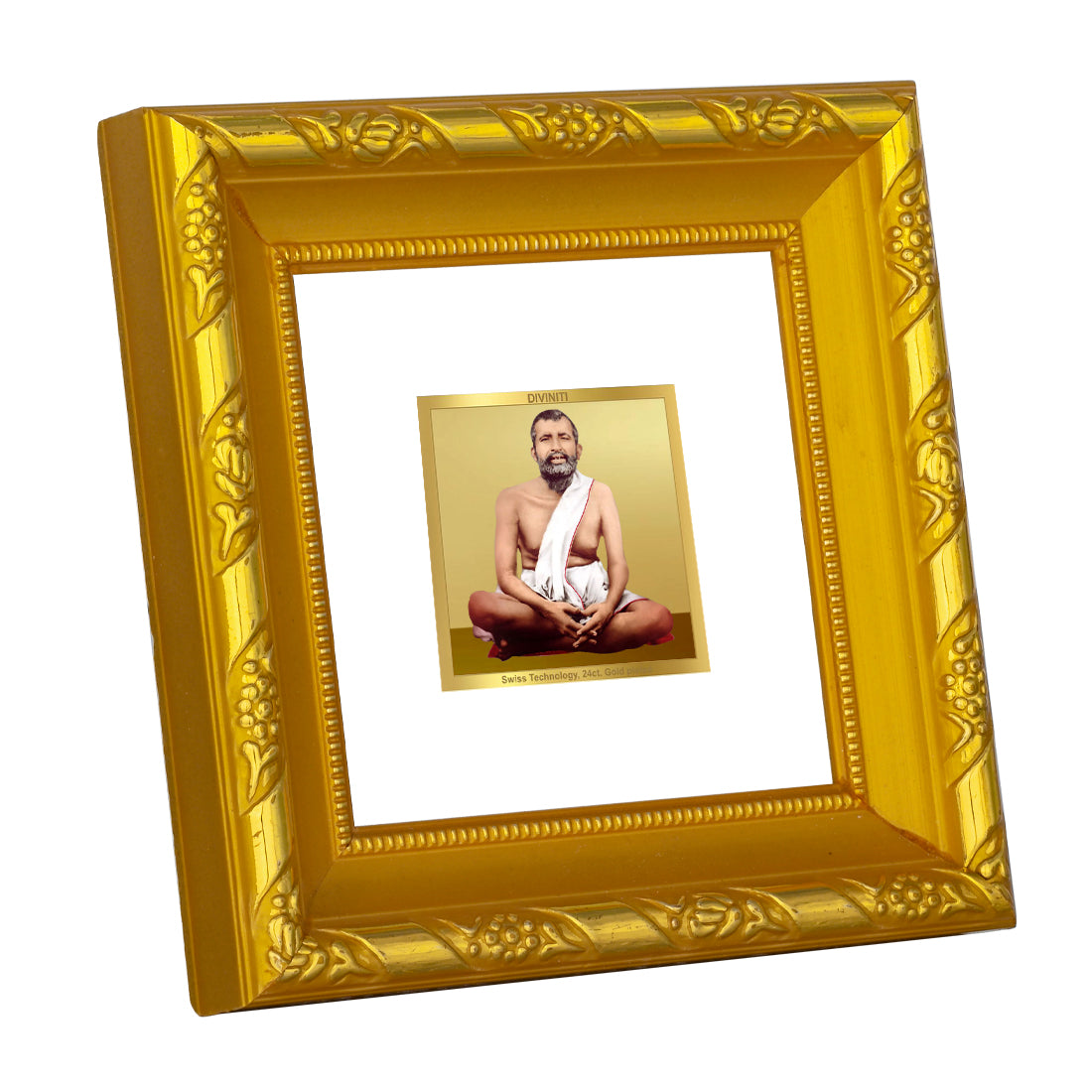 DIVINITI 24K Gold Plated Foil Ramakrishna Wall Photo Frame Idol for Wall Hanging, Table Top, Home Decor, Workshop, Gifts | DG103S1A (10x10 CM)