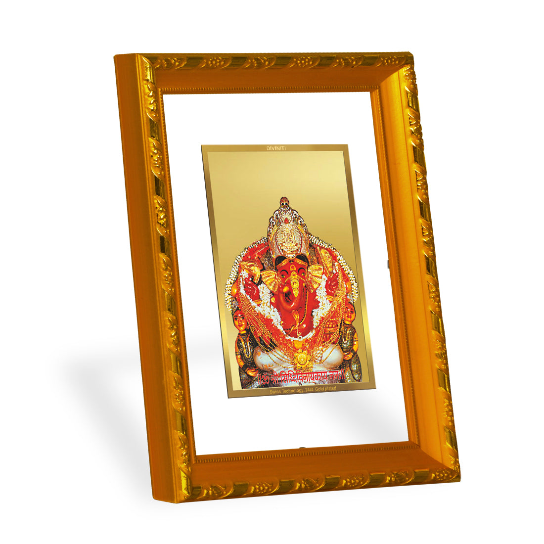 DIVINITI 24K Gold Plated Foil Siddhivinayak Photo Frame For Home Decor, Worship, Festival (DG 103 Size 2) (21.5 X 17.5 CM)