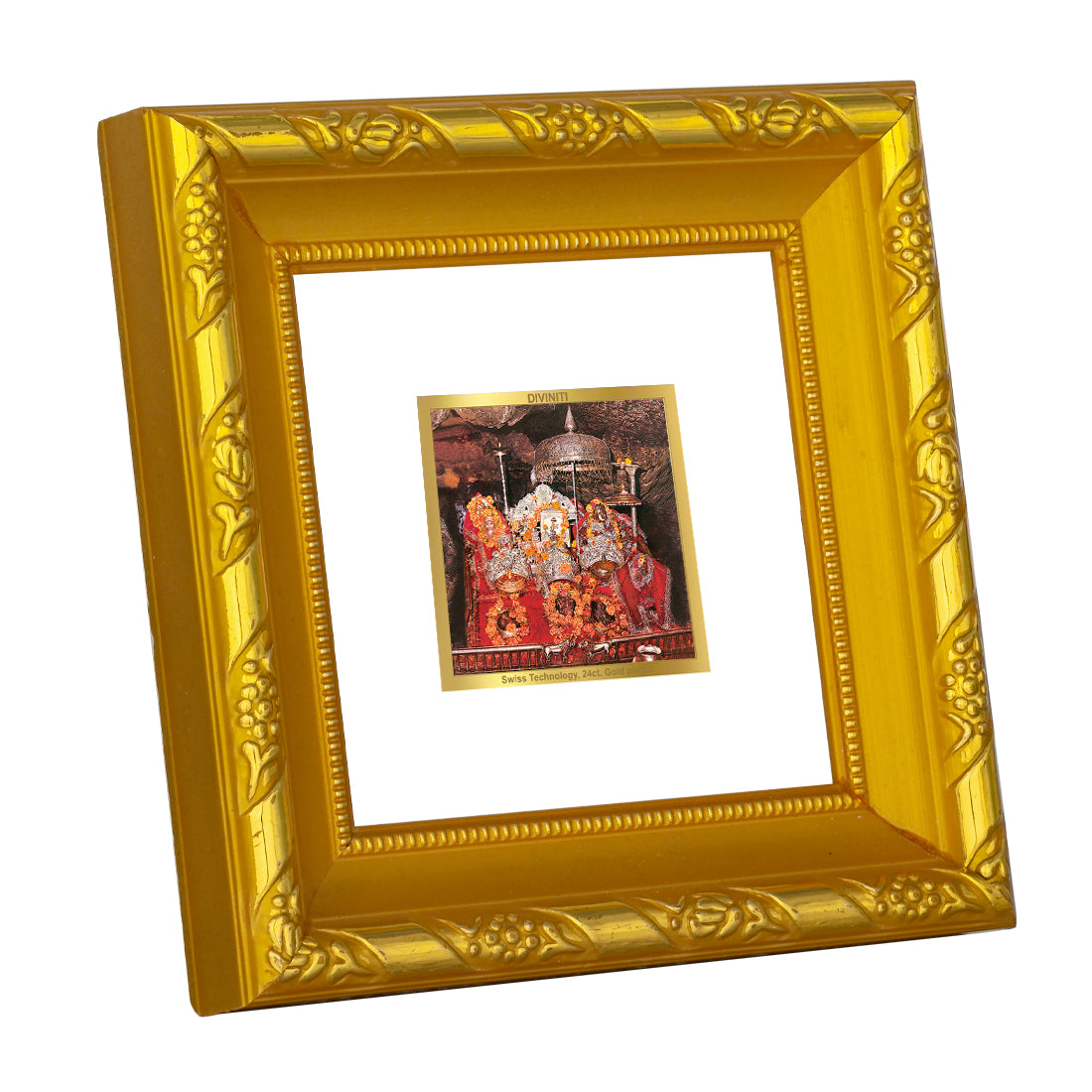 DIVINITI 24K Gold Plated Foil Mata Ka Darbar Classic Photo Frame Idol for Workshop, Puja Room, Table Top, Home Wall Decor, Gifts | DG103S1A (10x10 CM)