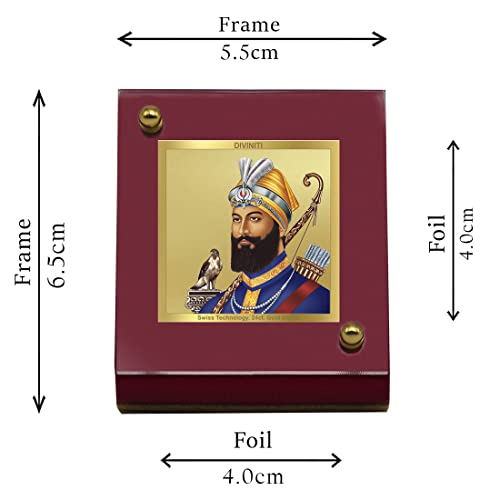Diviniti 24K Gold Plated Foil Guru Gobind Singh Ji Frame For Car Dashboard, Home Decor, Table Tops (5.5 x 6.5 CM)