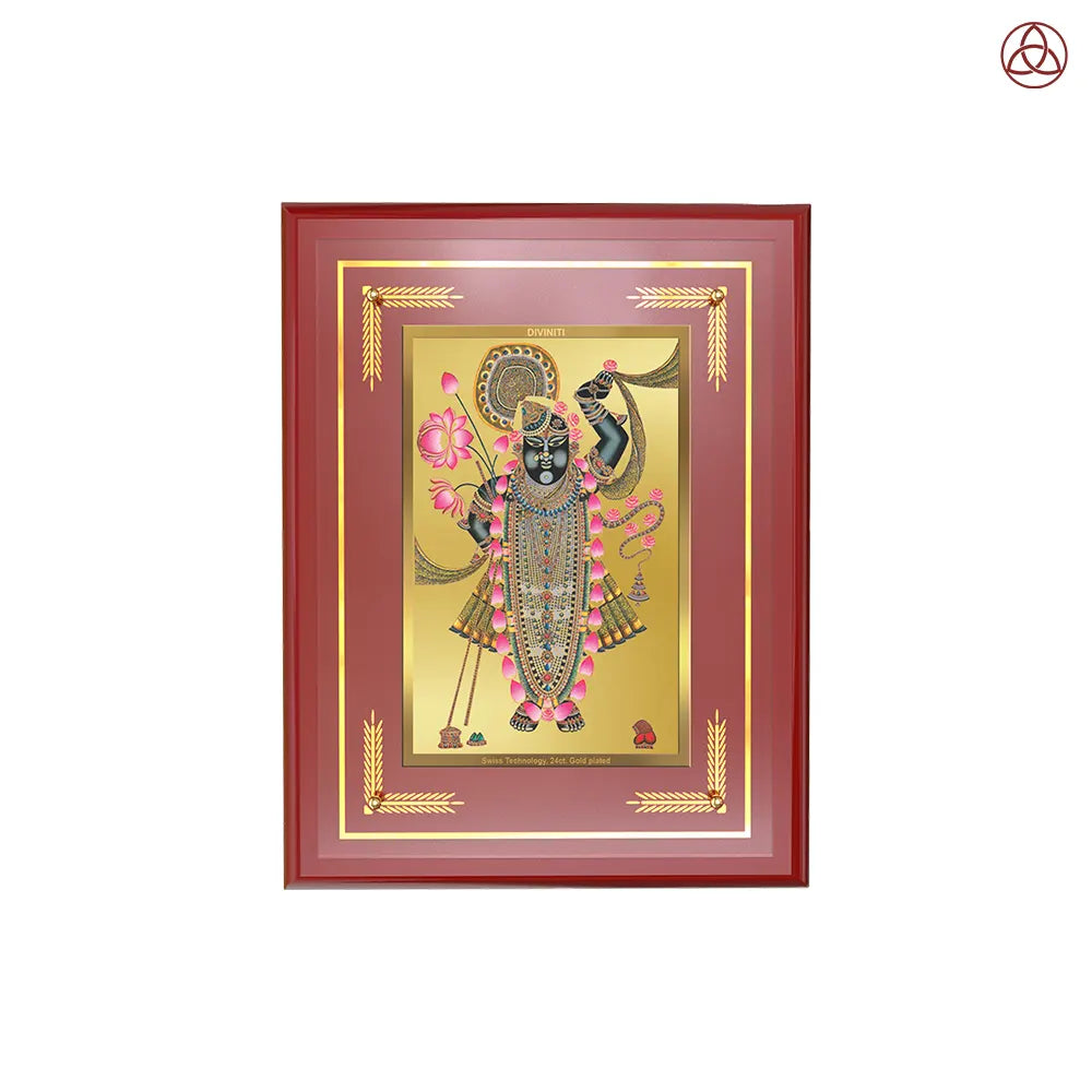 Lord Shrinathji | Divine Form of Krishna from Nathdwara Wall Photo Frame in 24K Gold Plated Foil