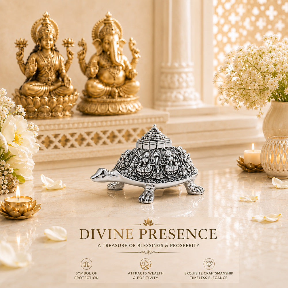 Diviniti 999 Silver Plated Ashta Lakshmi Vastu Tortoise with Sri Yantra & Premium Gift Box