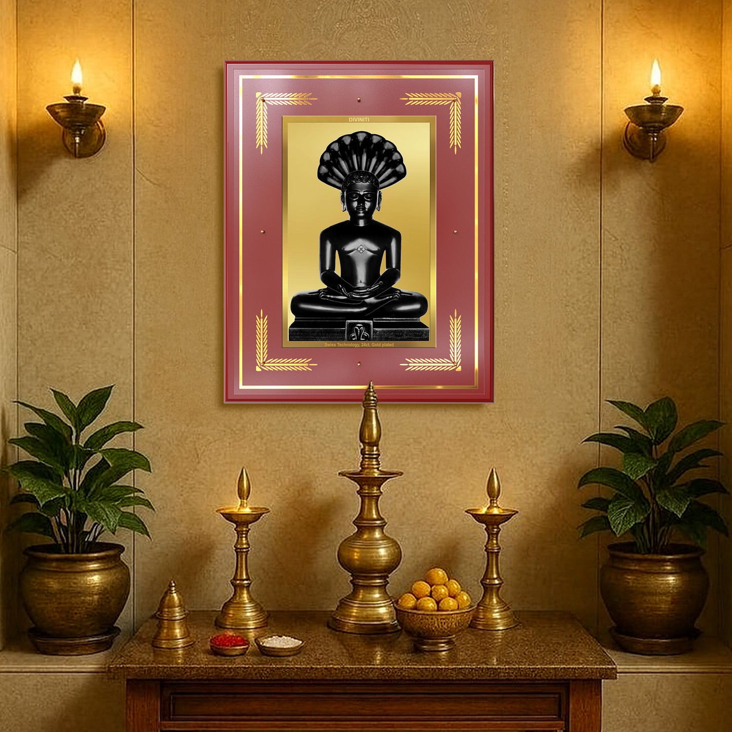 Lord Parshvanatha | 23rd Jain Tirthankara Wall Mount Photo Frame in 24K Gold Plated Foil
