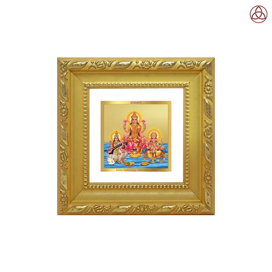 Goddess Lakshmi, Saraswati & Lord Ganesha | Divine Trio Tabletop Frame in 24K Gold Plated Foil