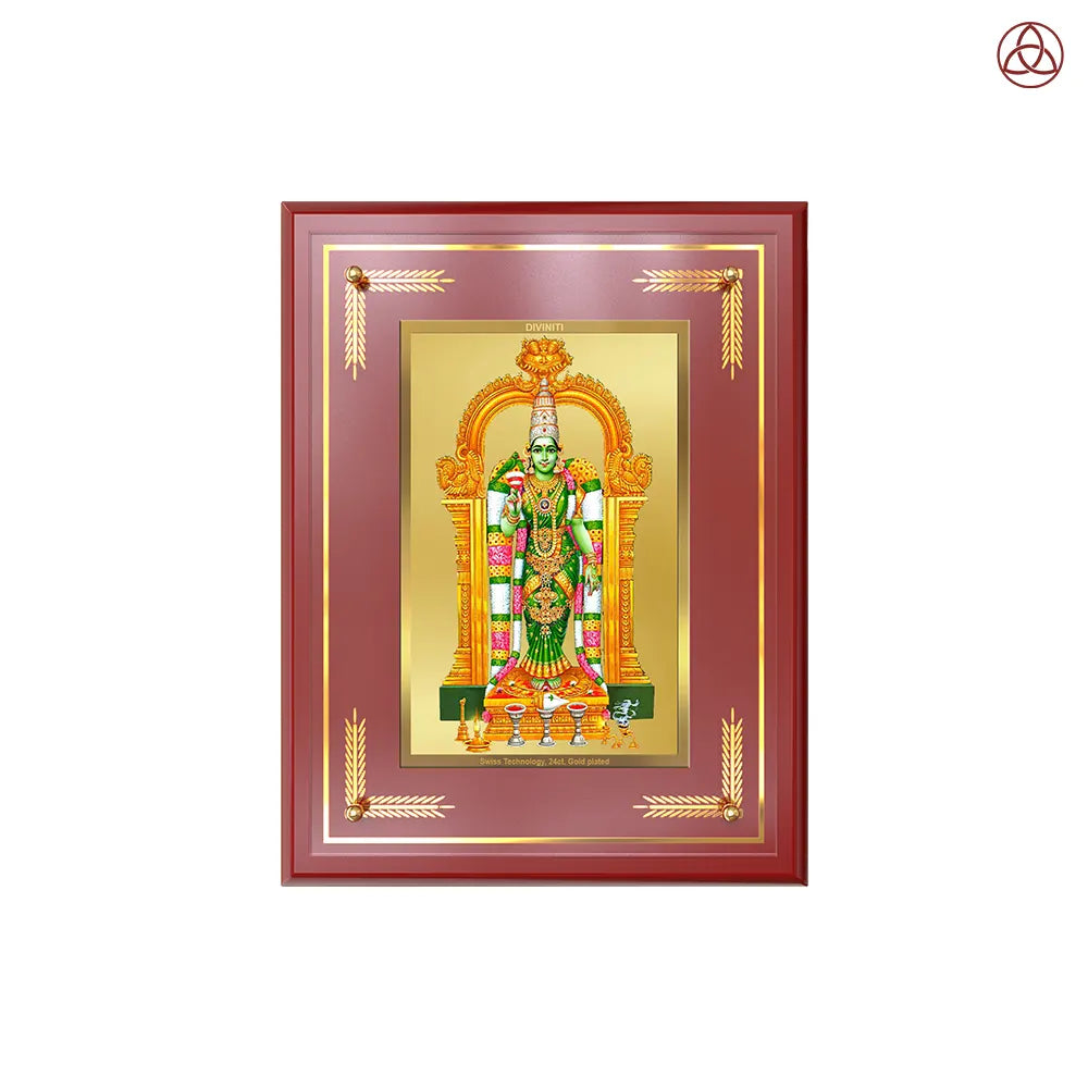 Goddess Meenakshi | Divine Warrior Goddess of Madurai Wall & Tabletop Photo Frame in 24K Gold Plated Foil
