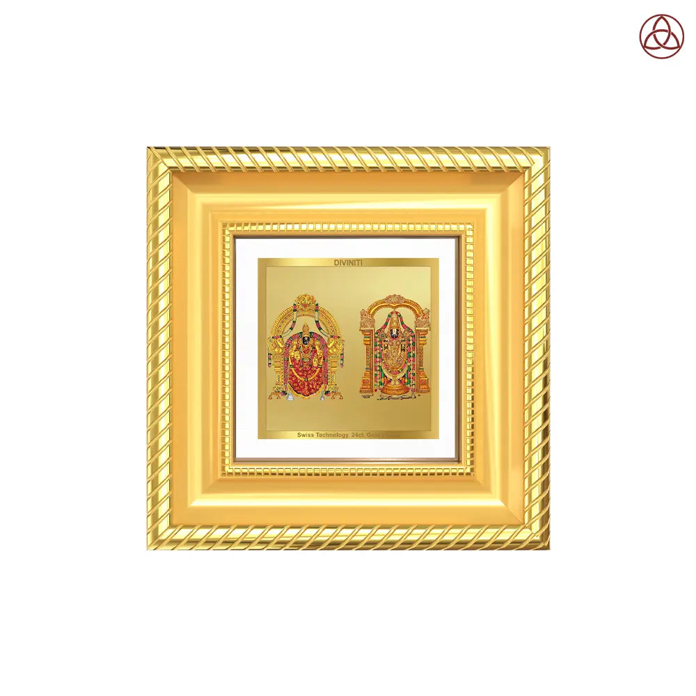 Lord Venkateswara Tirupati Balaji & Goddess Padmavati | Divine Couple Tabletop Frame in 24K Gold Plated Foil