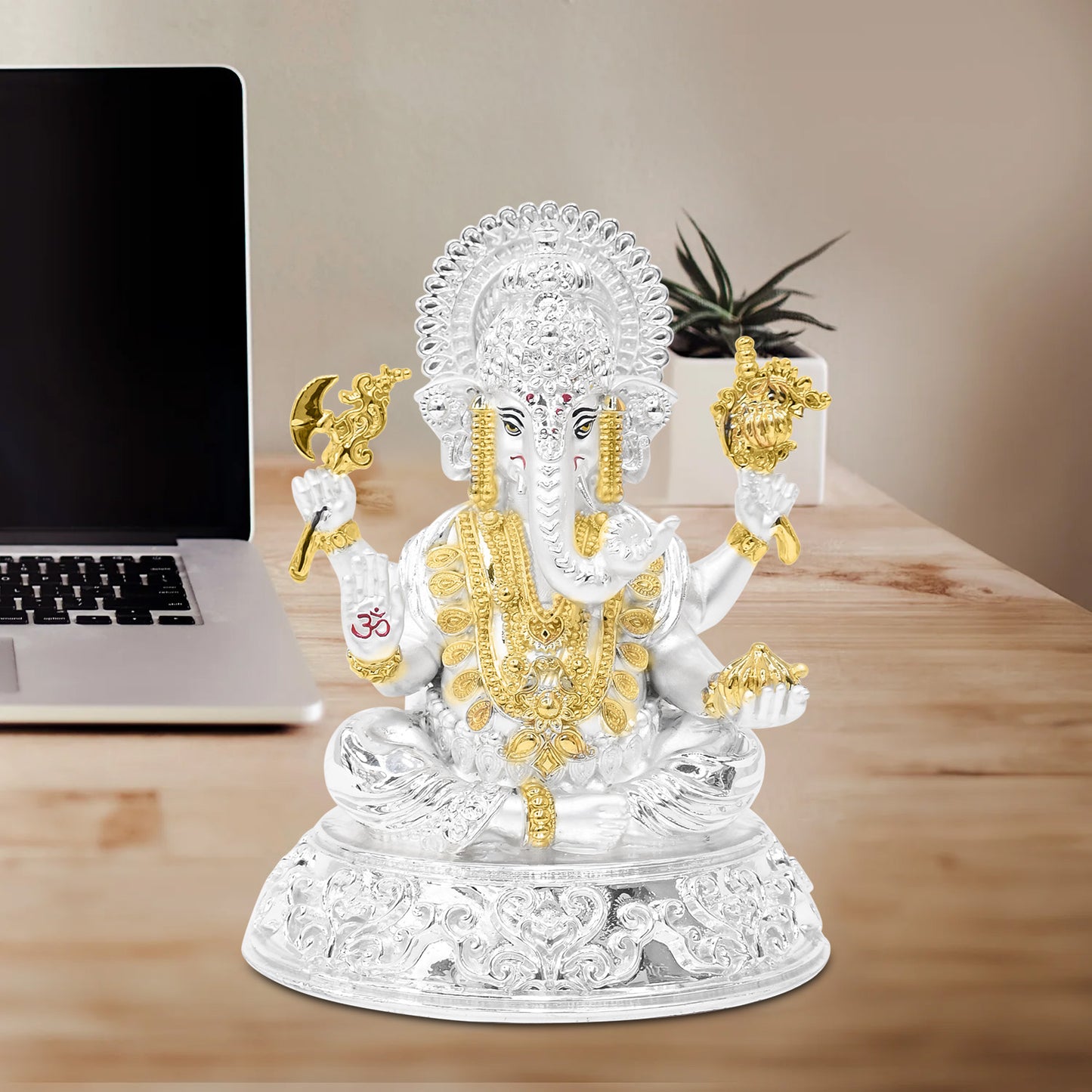 DIVINITI 999 Silver Plated Ganesha Idol | Exquisite Divine Statue for Home Decor, Office Table Top, Pooja Room & Gift (14.5X11.5CM)