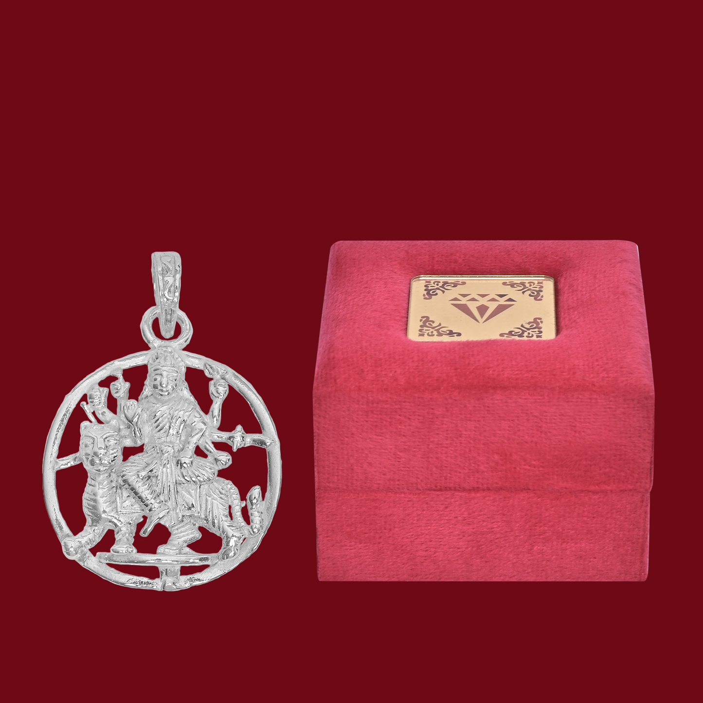 925 Pure Silver Mata Round Pendant For Men, Women & Kids Divine God Pendant For Birthday, Anniversary, Special Occasion Gift (2.6x2.6 CM 6.5 g)