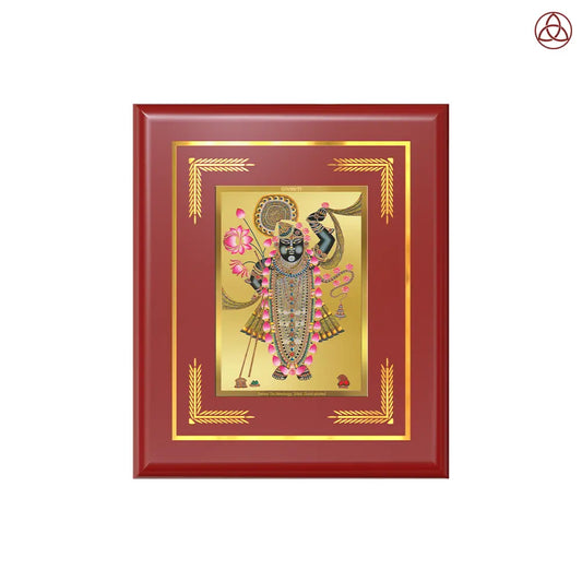 DIVINITI 24K Gold Plated Foil Shrinathji Elegant Wall Photo Frame Idol for Table Top, Home & Office Decor, Puja Room, Gift|MDF Size 1 (16x13.5 CM)