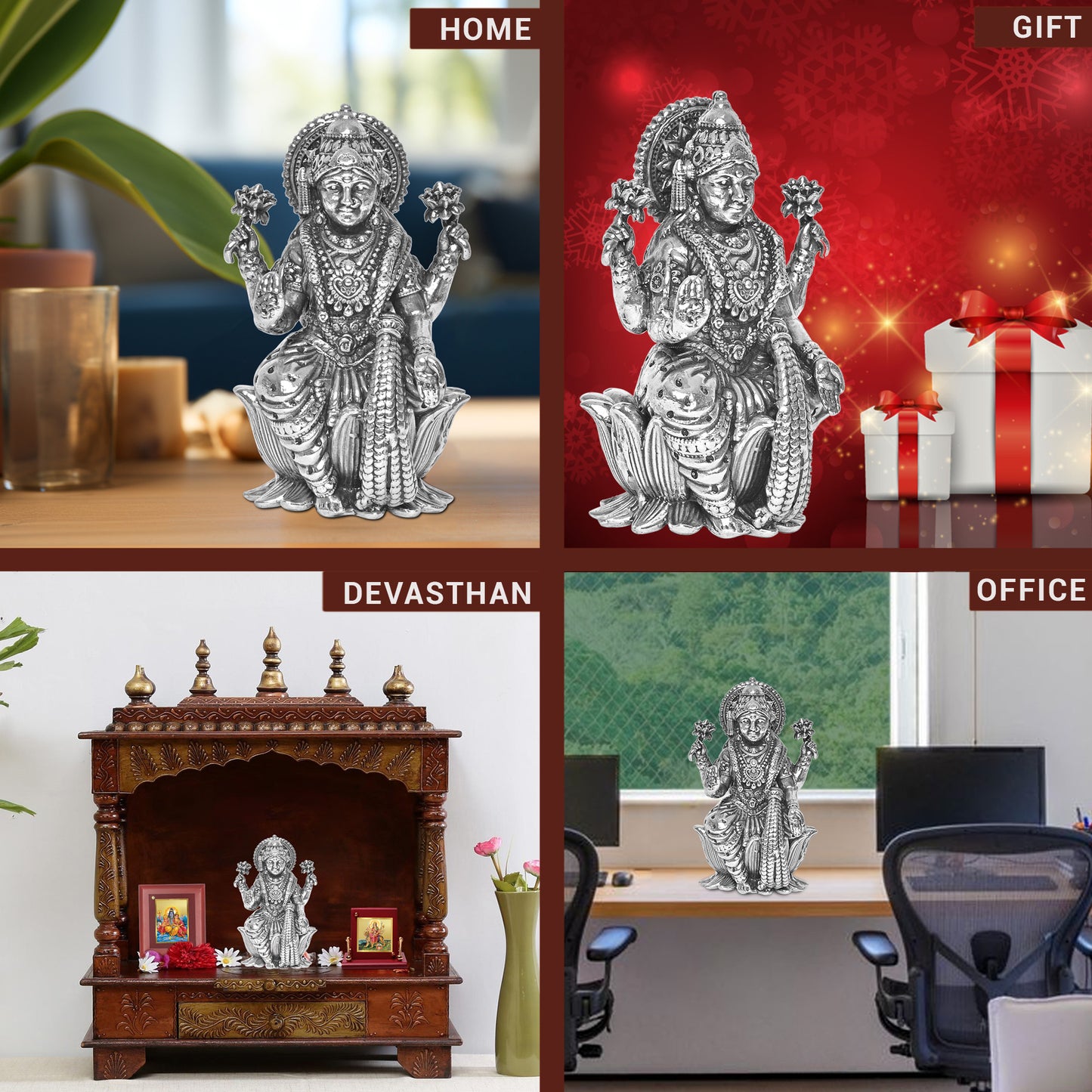 925 Pure Silver Laxmi Ji Idol Statue Divine Elegance Wealth and Prosperity for Home Office Décor, Tabletop, Puja Room Gift (4x4.5 CM, 45g)