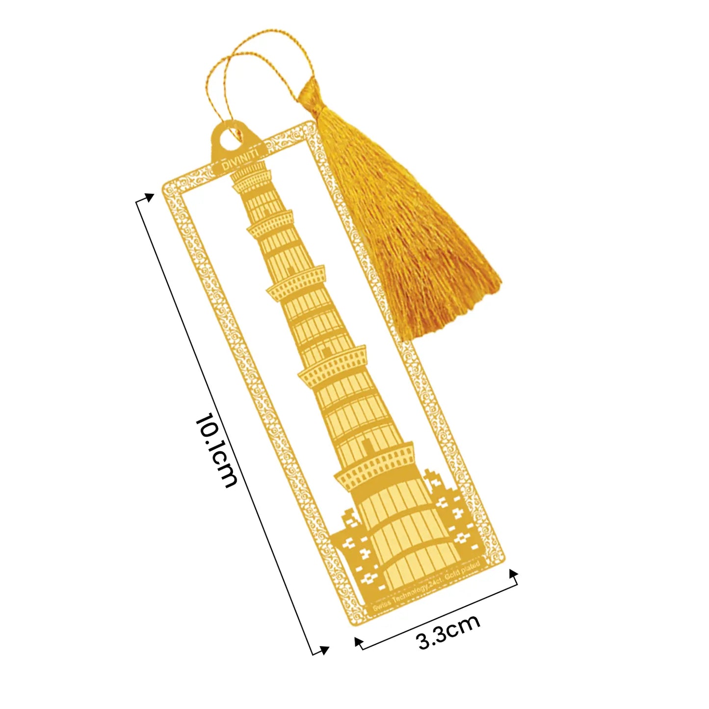 Diviniti 24K Gold Plated Bookmark with String | Design - Qutub Minar | Size -10cm x 4cm|Luxury Gifting