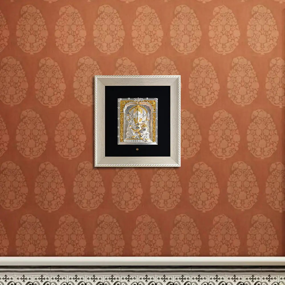 Exquisite 999 Silver & 24K Gold-Plated Lord Ganesha 3D Relief Wall Art | Elegantly Encased in a European Frame | Perfect for Home Temples, Décor & Luxurious Gifting