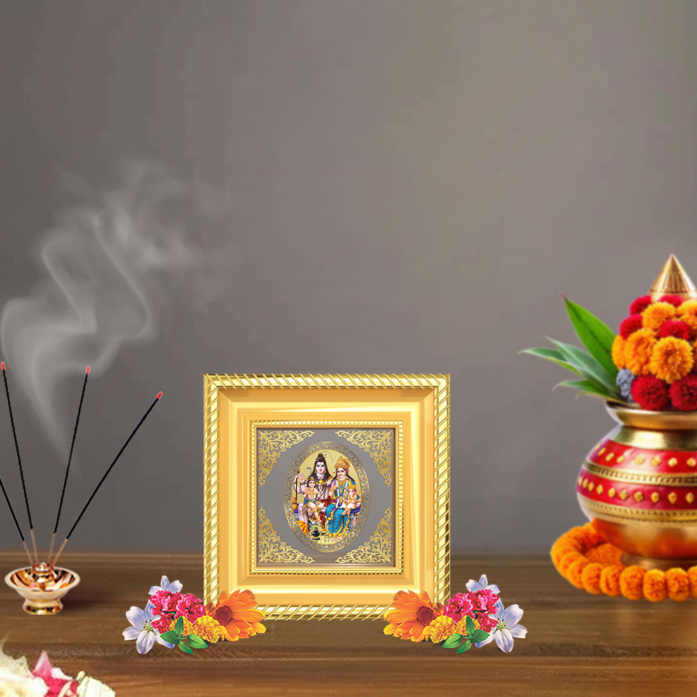 Shiv Parivar | Divine Shiva Family Royal Tabletop Photo Frame in 24K Gold Plated Foil