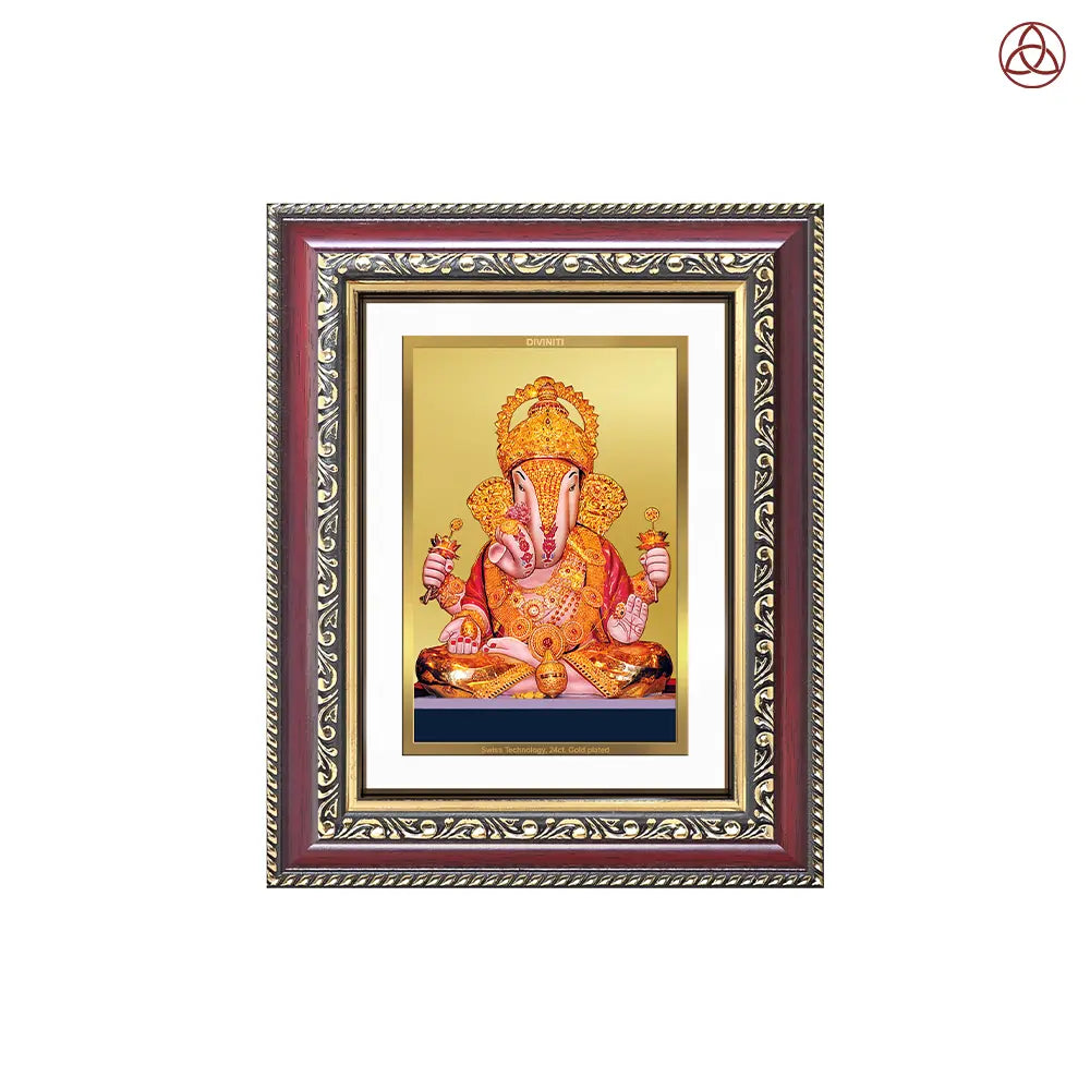 Dagdu Ganesh | Shri Dagdusheth Halwai Ganpati Wall & Tabletop Photo Frame in 24K Gold Plated Foil