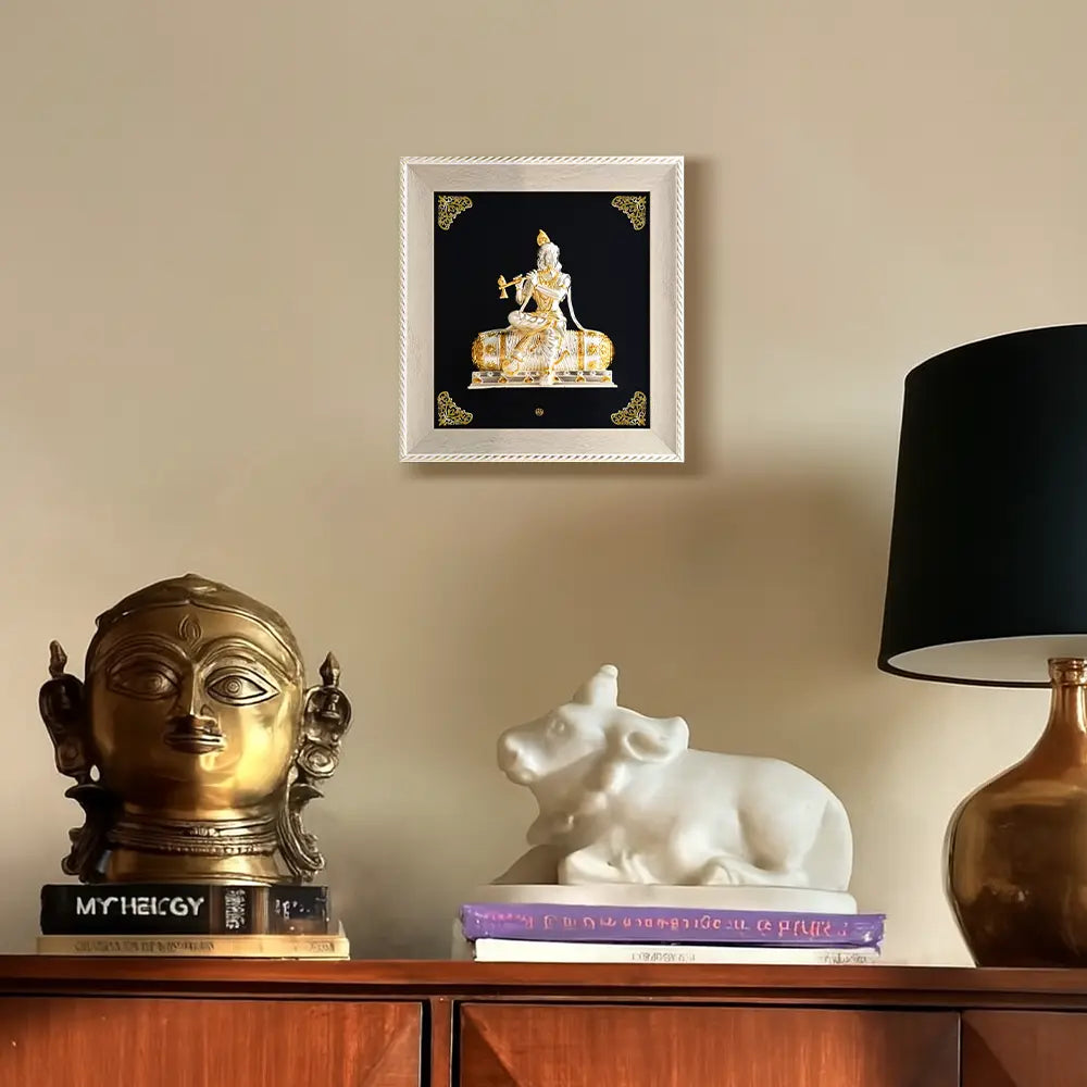 Exquisite 999 Silver & 24K Gold-Plated Lord Krishna 3D Relief Wall Art | Elegantly Encased in a European Frame | Perfect for Home Temples, Décor & Luxurious Gifting