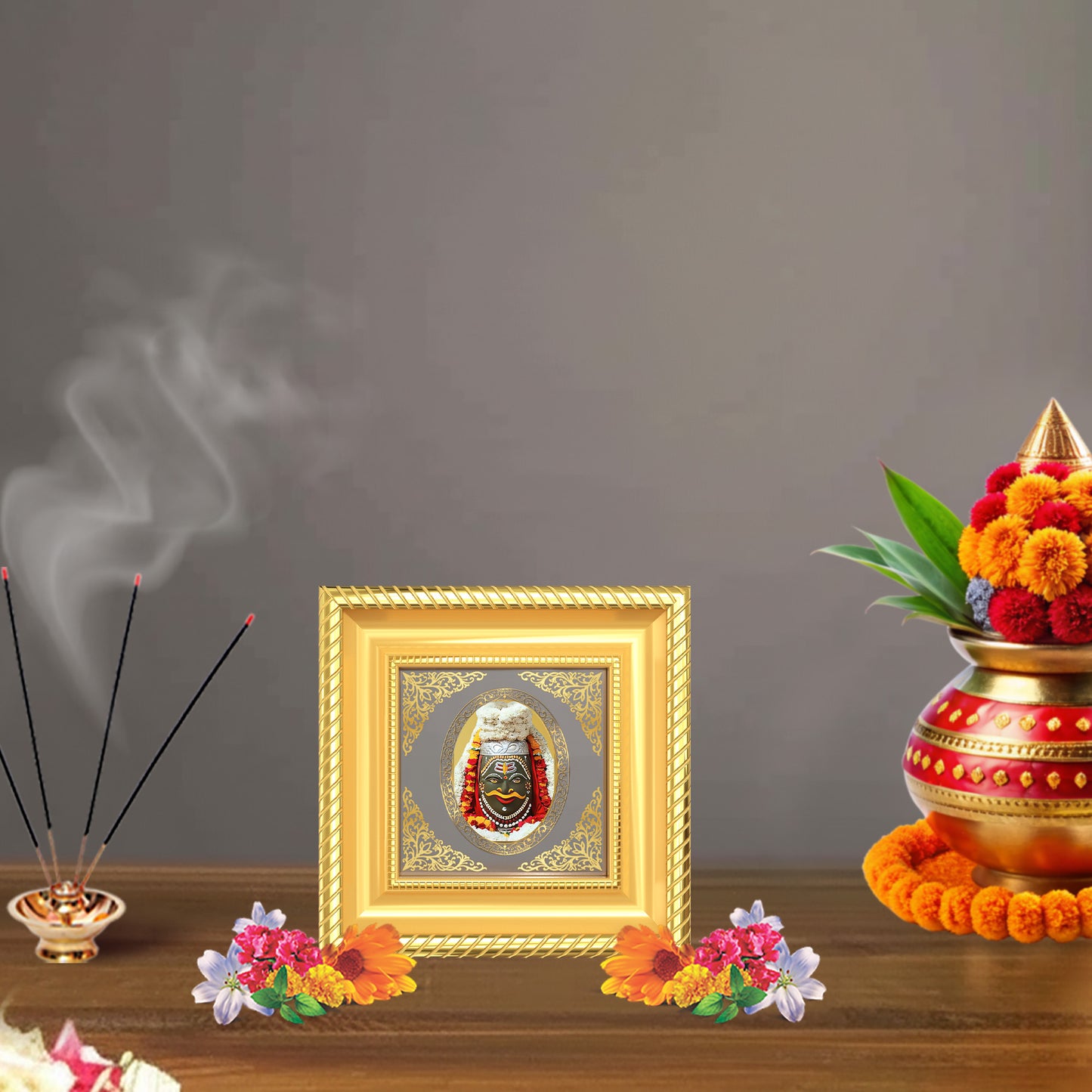 Mahakaleshwar | Divine Shiva Form Royal Tabletop Photo Frame in 24K Gold Plated Foil
