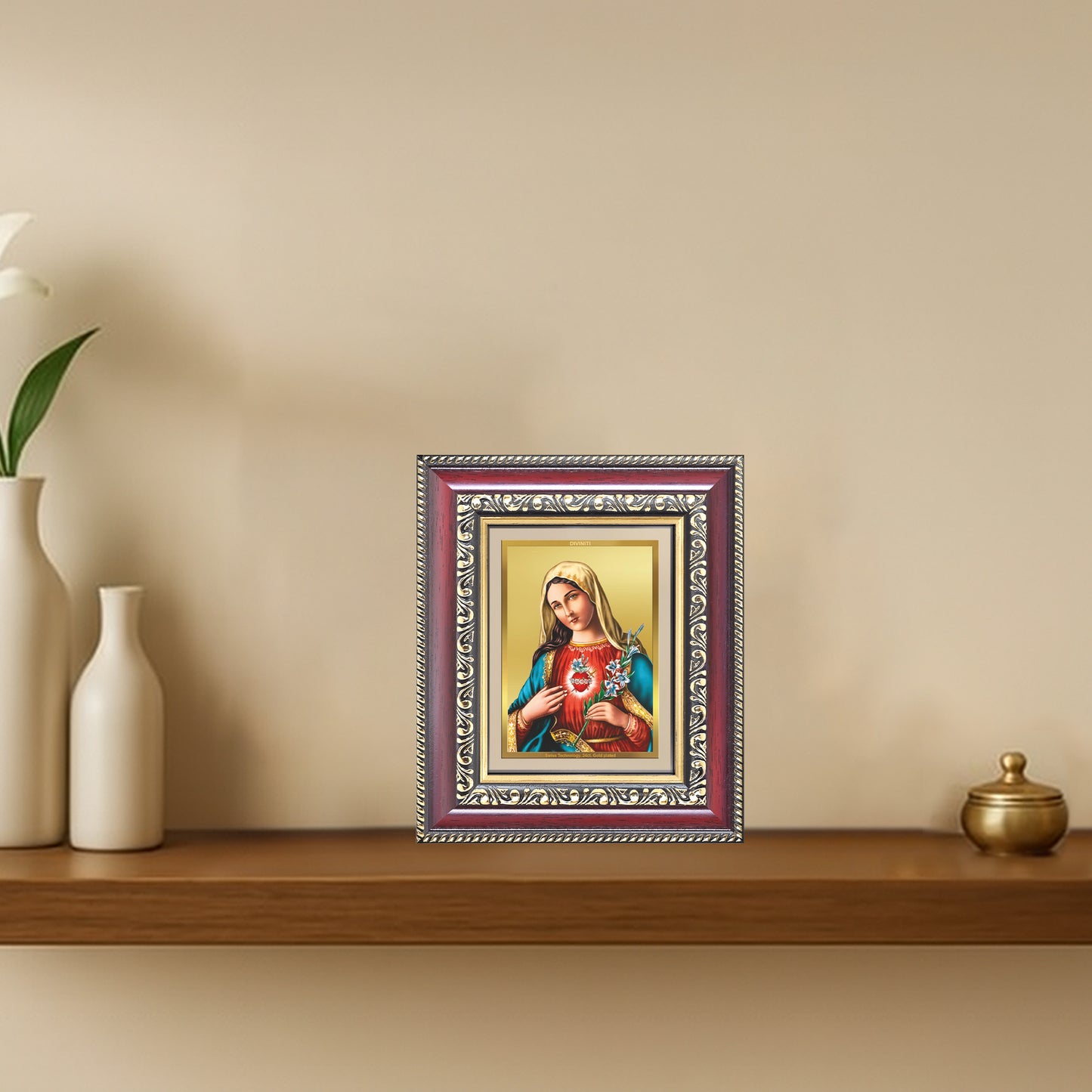 Diviniti 24K Gold Plated Mother Mary (Classic) Divine Table Top Frame for Home Mandir & Office Decor | Luxury Spiritual Gift