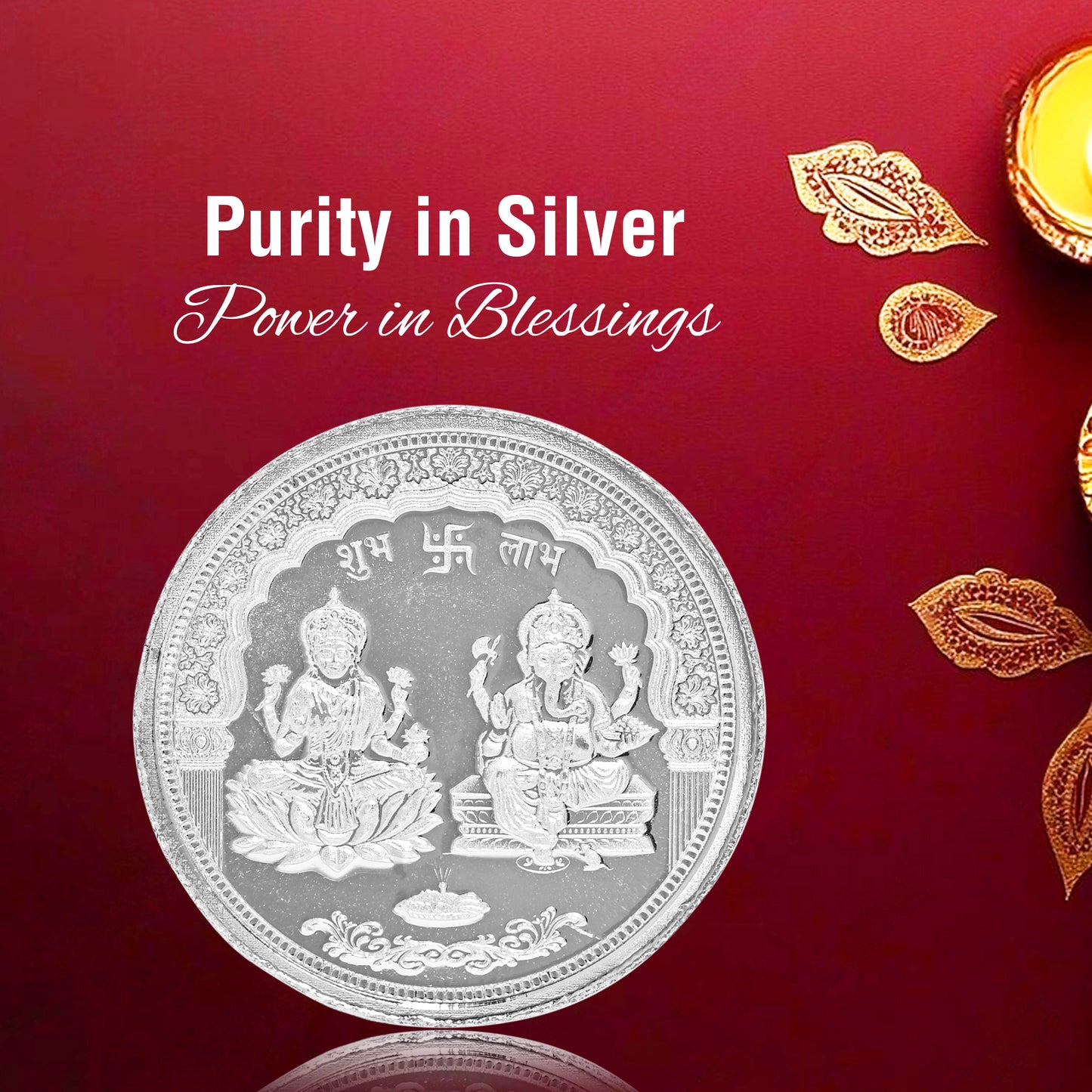 Pure Silver Coin with Laxmi Ganesh and Swastik Emblem of Wealth or Good Fortune for Home & Office Décor, Puja Room Diwali Gift (10g)